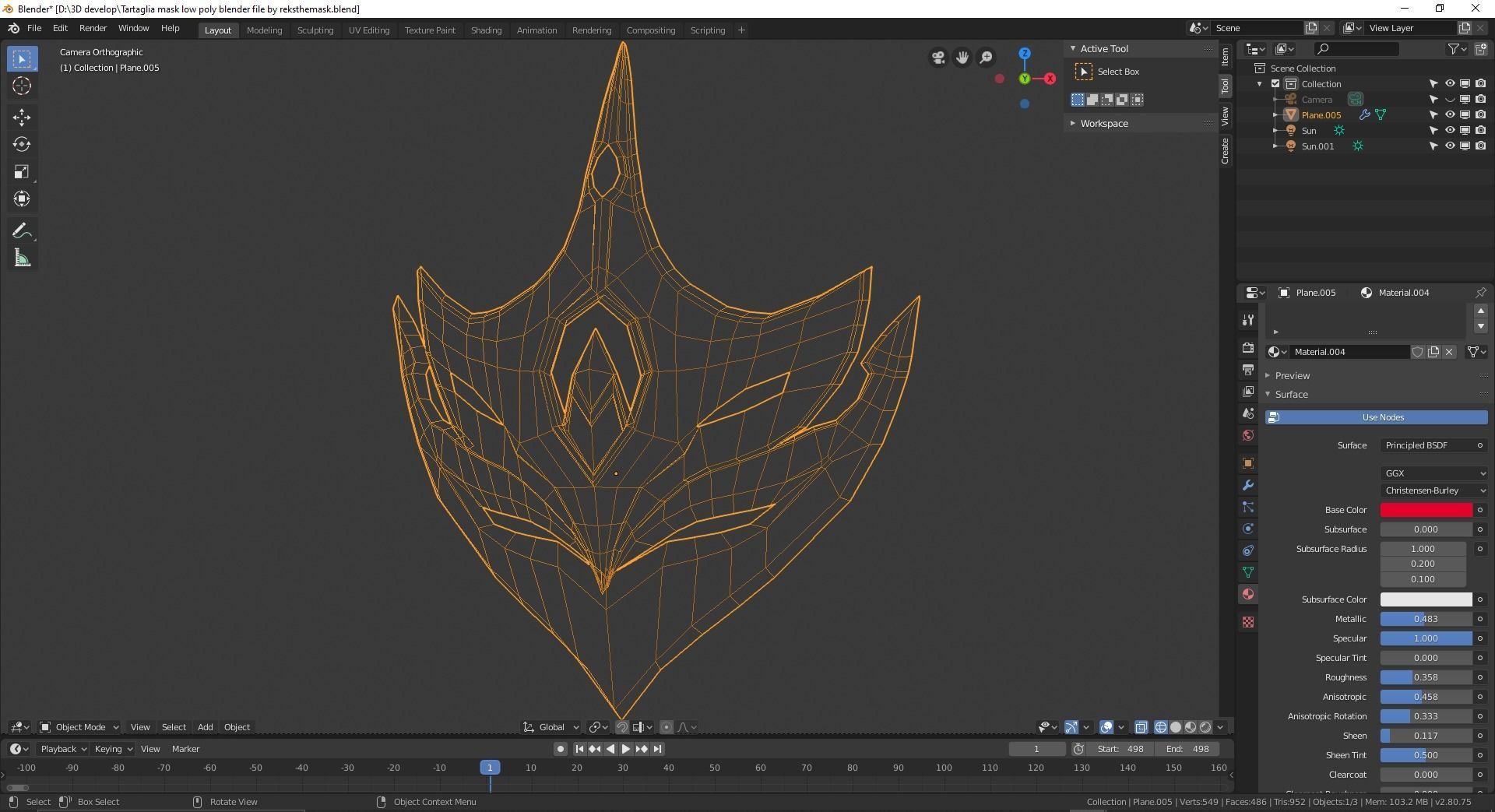 Tartaglia Childe Mask Genshin Impact Low Poly Low-poly 3D model_10