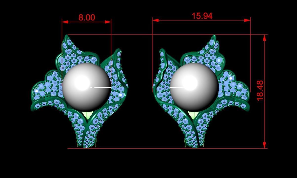 sea earrings with pearls  3D print model_5