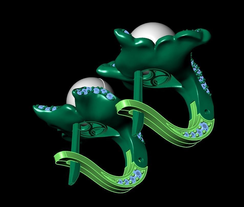 sea earrings with pearls  3D print model_12