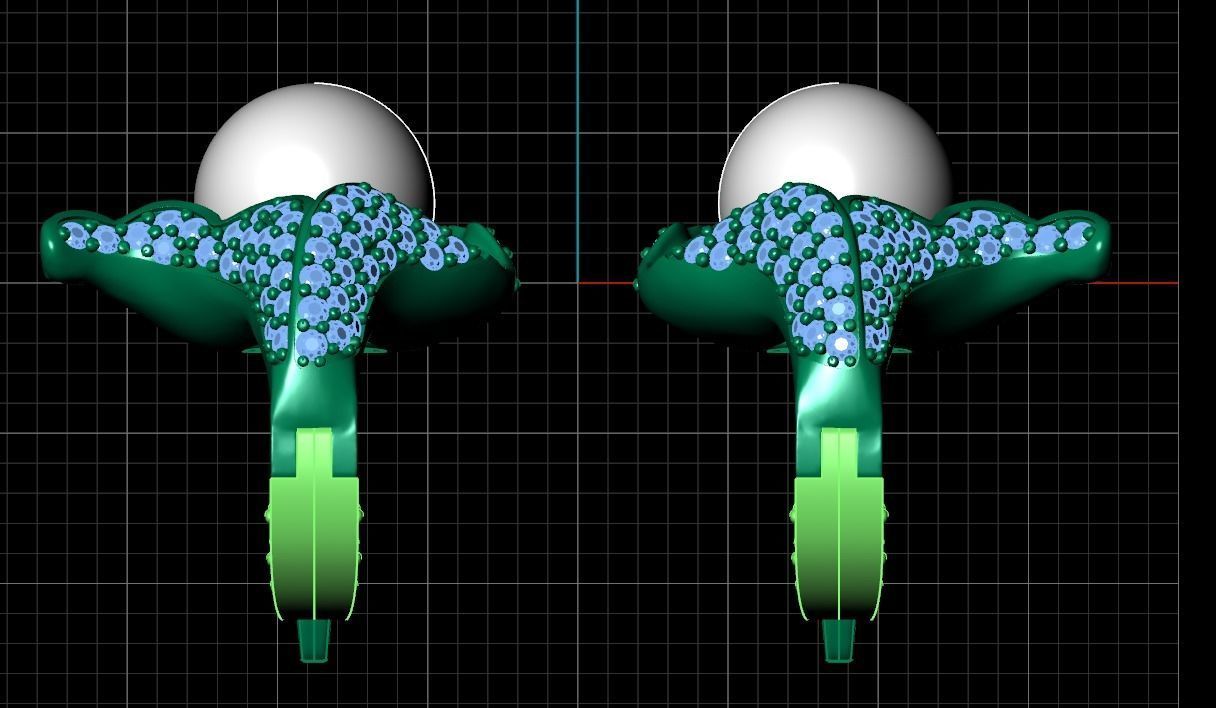 sea earrings with pearls  3D print model_11