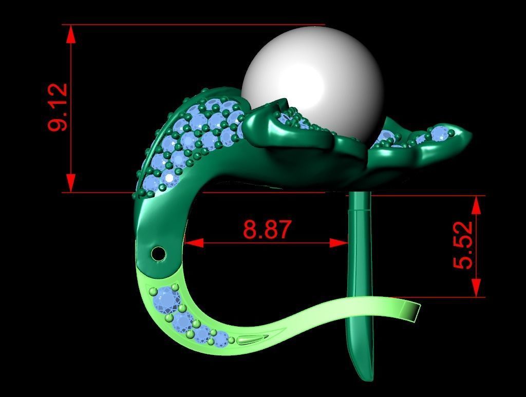 sea earrings with pearls  3D print model_8