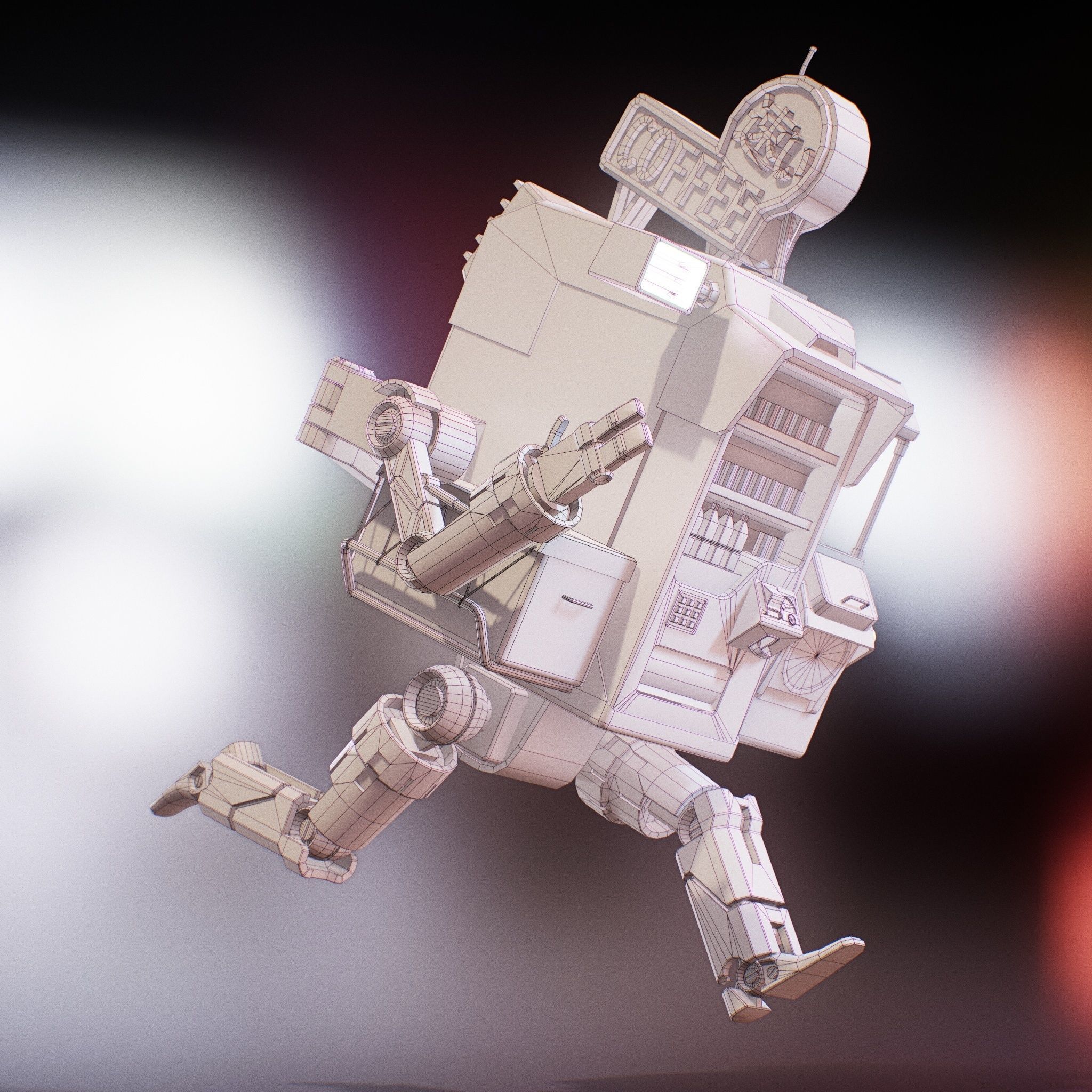 Vending Robot - Post Apocalyptic Mech Low-poly 3D model_7