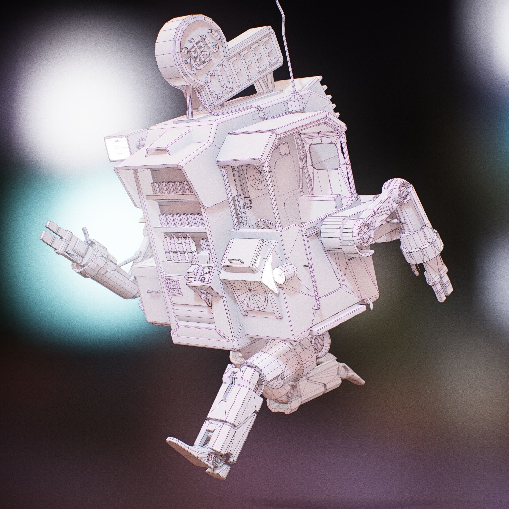 Vending Robot - Post Apocalyptic Mech Low-poly 3D model_6