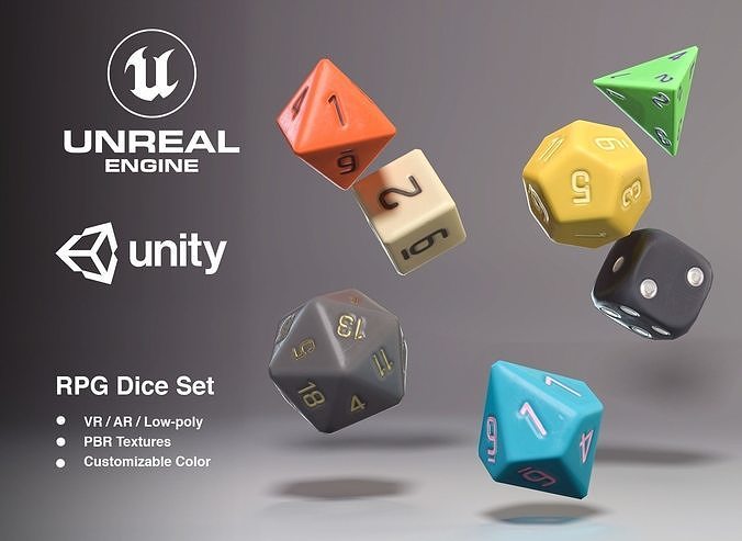 Plastic RPG Dice Set Low-poly 3D model