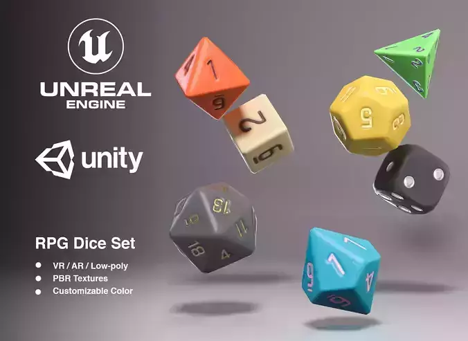Plastic RPG Dice Set Low-poly 3D model