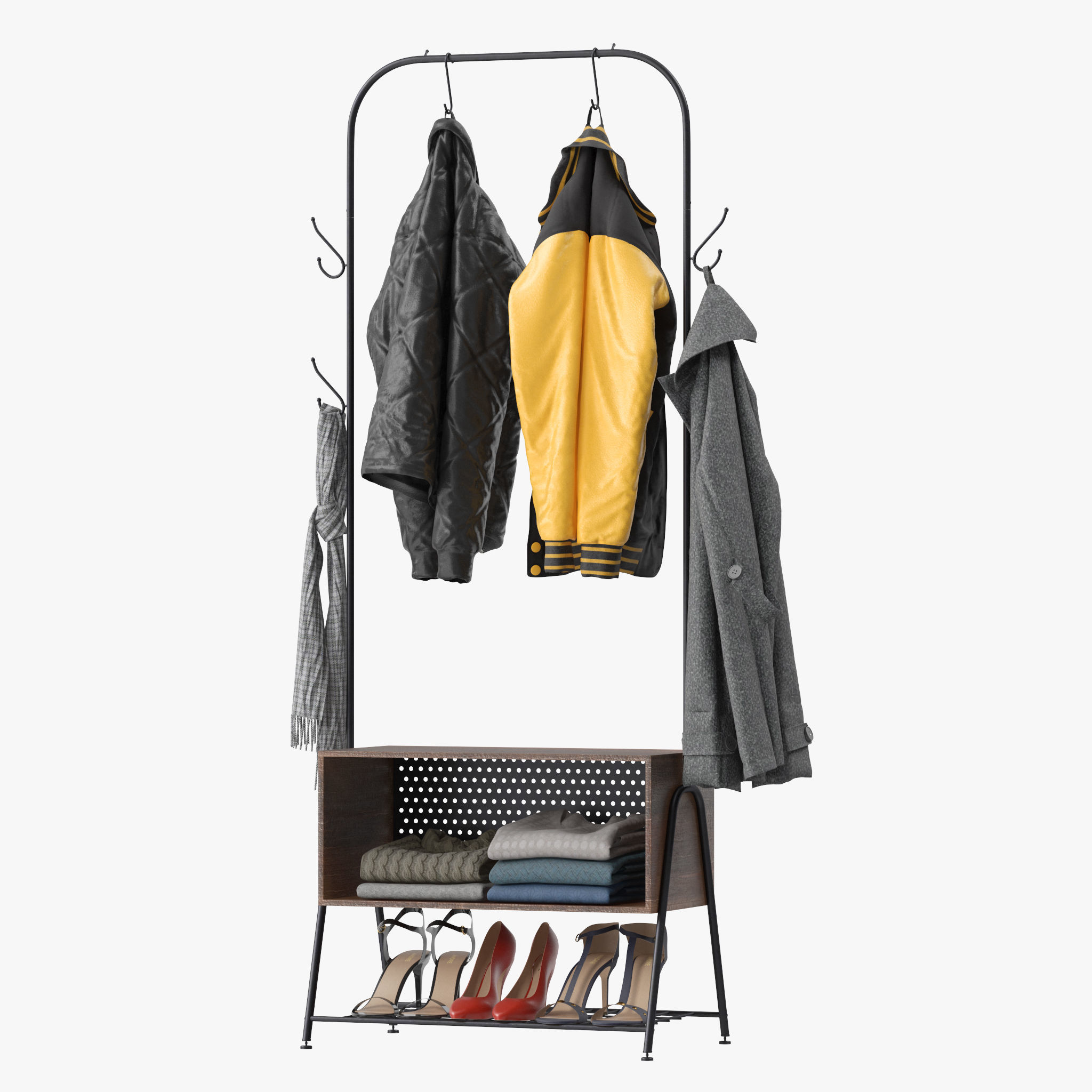 Hall Tree Coat Rack 3D model_7