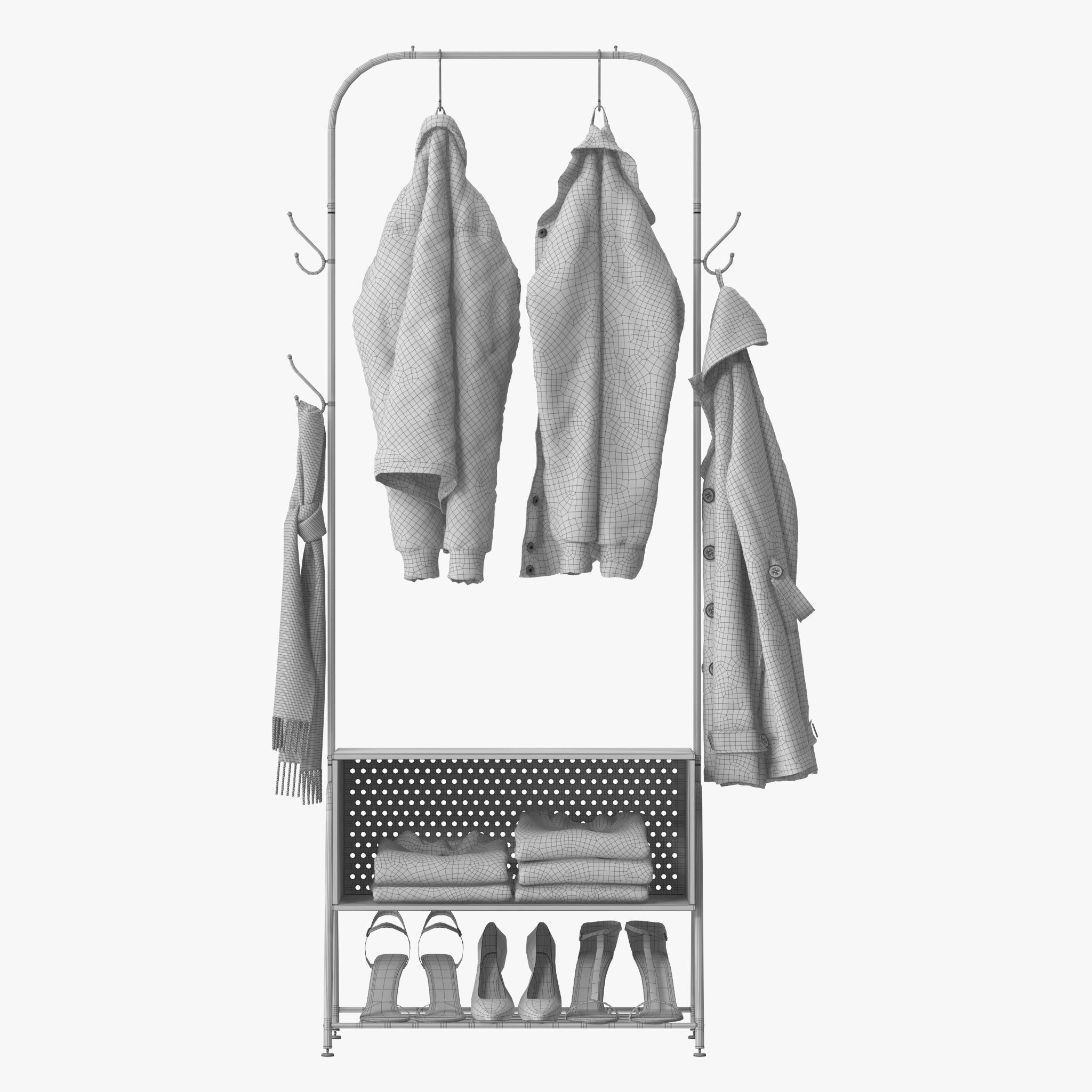 Hall Tree Coat Rack 3D model_17