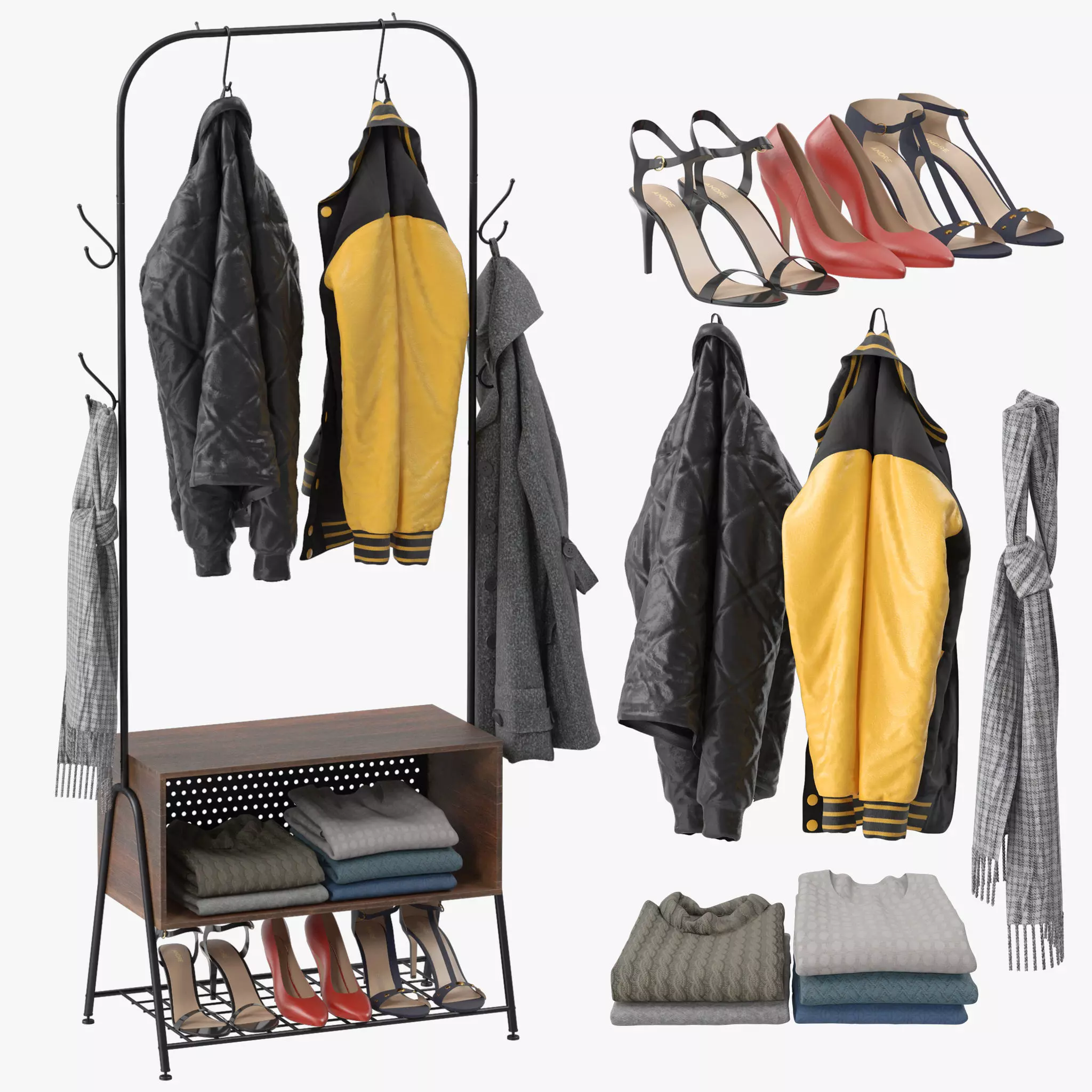 Hall Tree Coat Rack 3D model_0