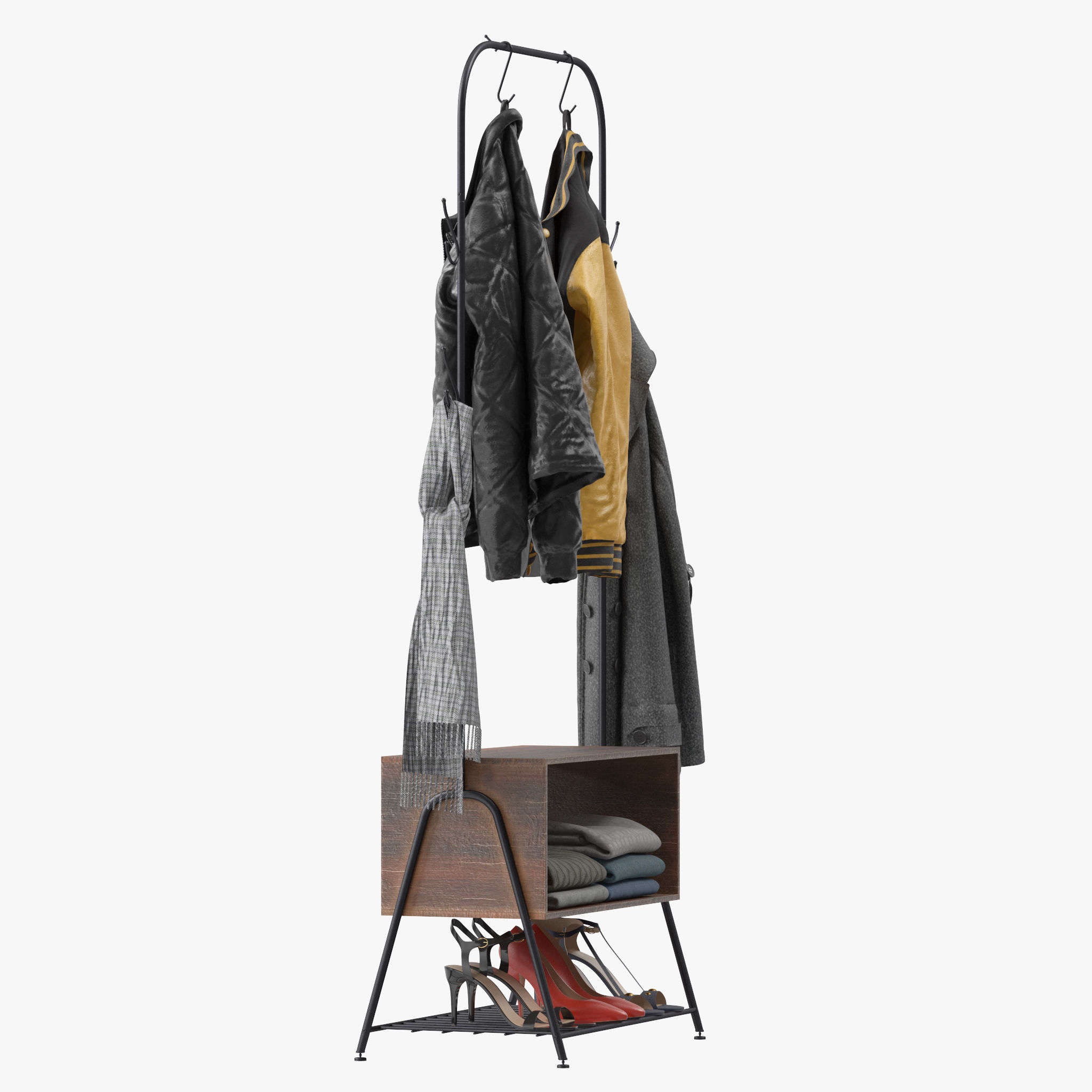 Hall Tree Coat Rack 3D model_9