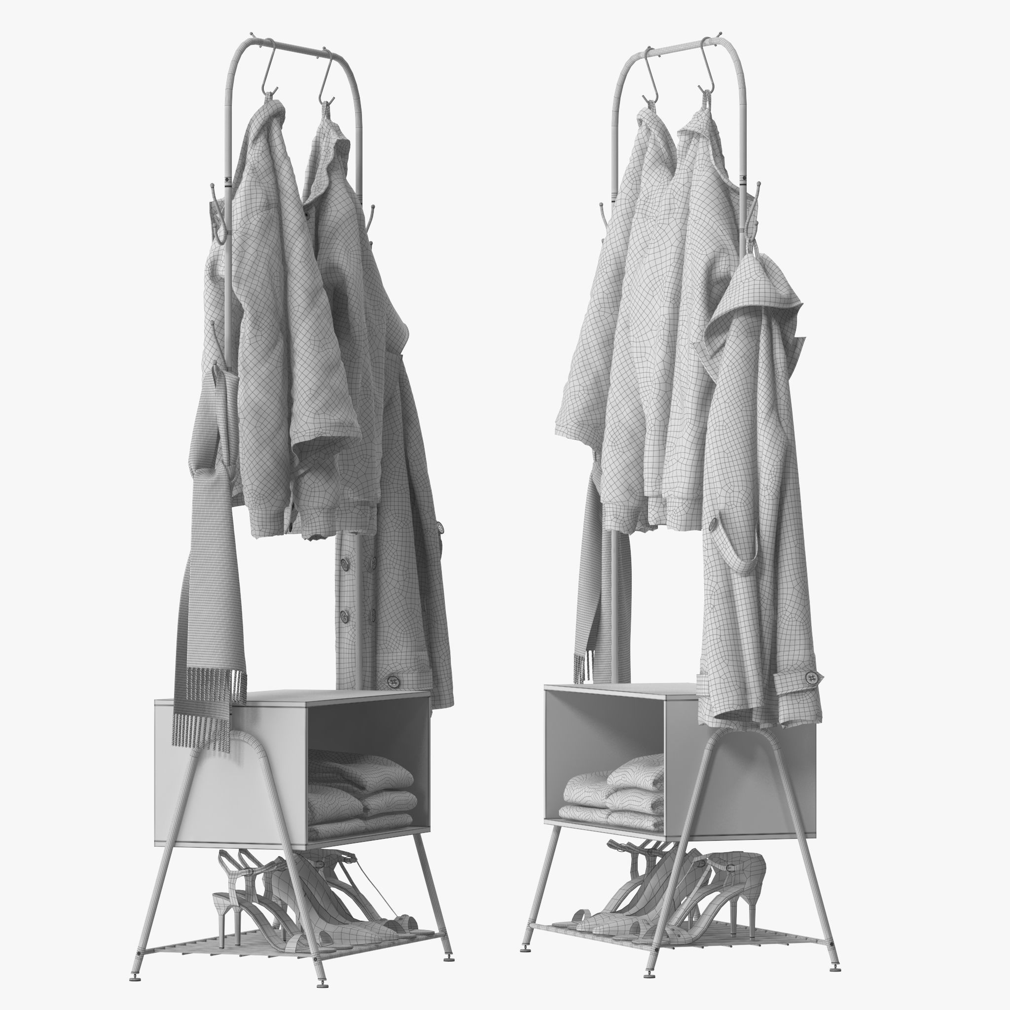 Hall Tree Coat Rack 3D model_20