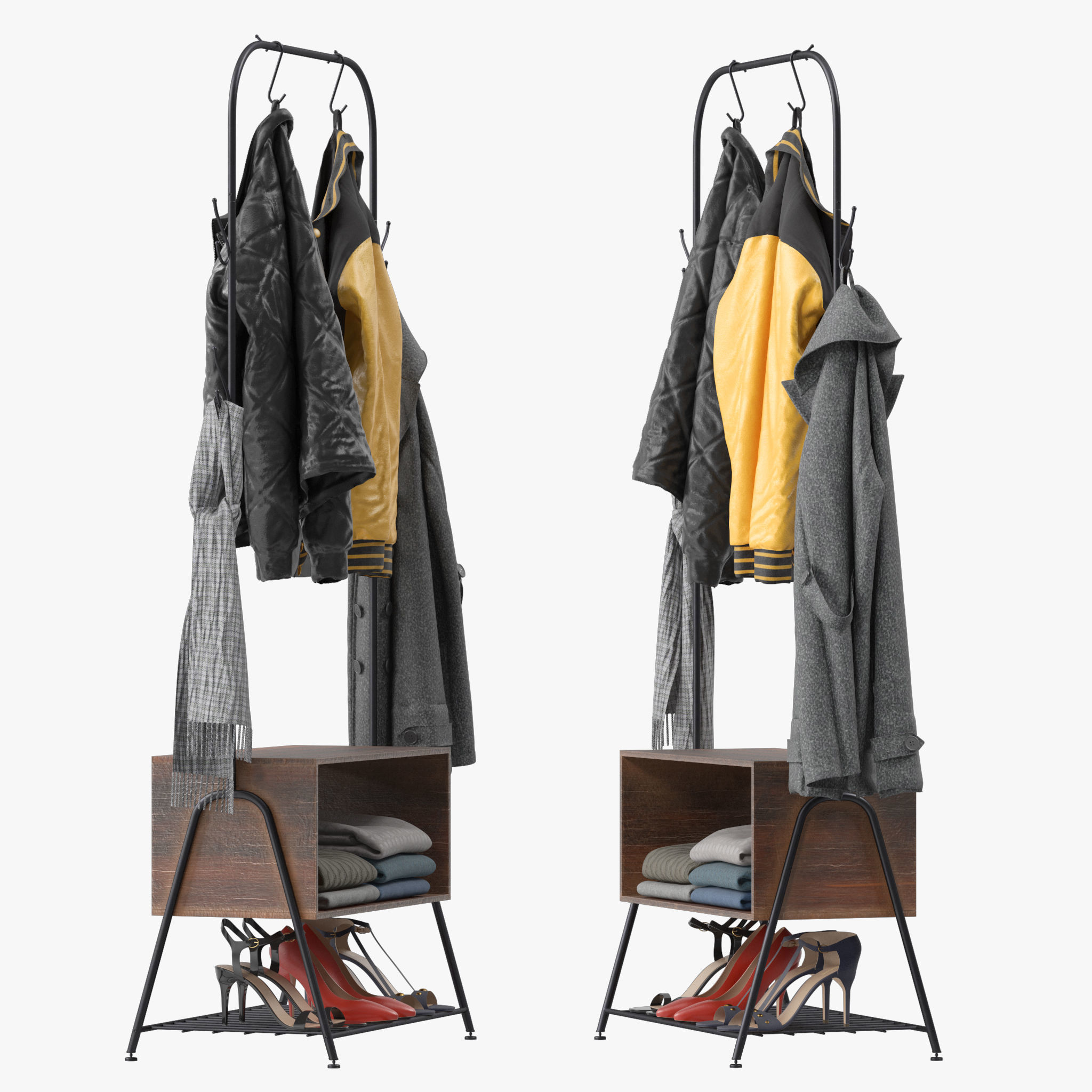 Hall Tree Coat Rack 3D model_1