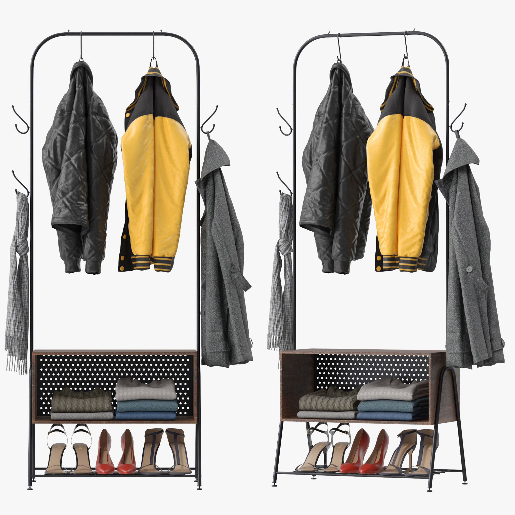 Hall Tree Coat Rack 3D model_2