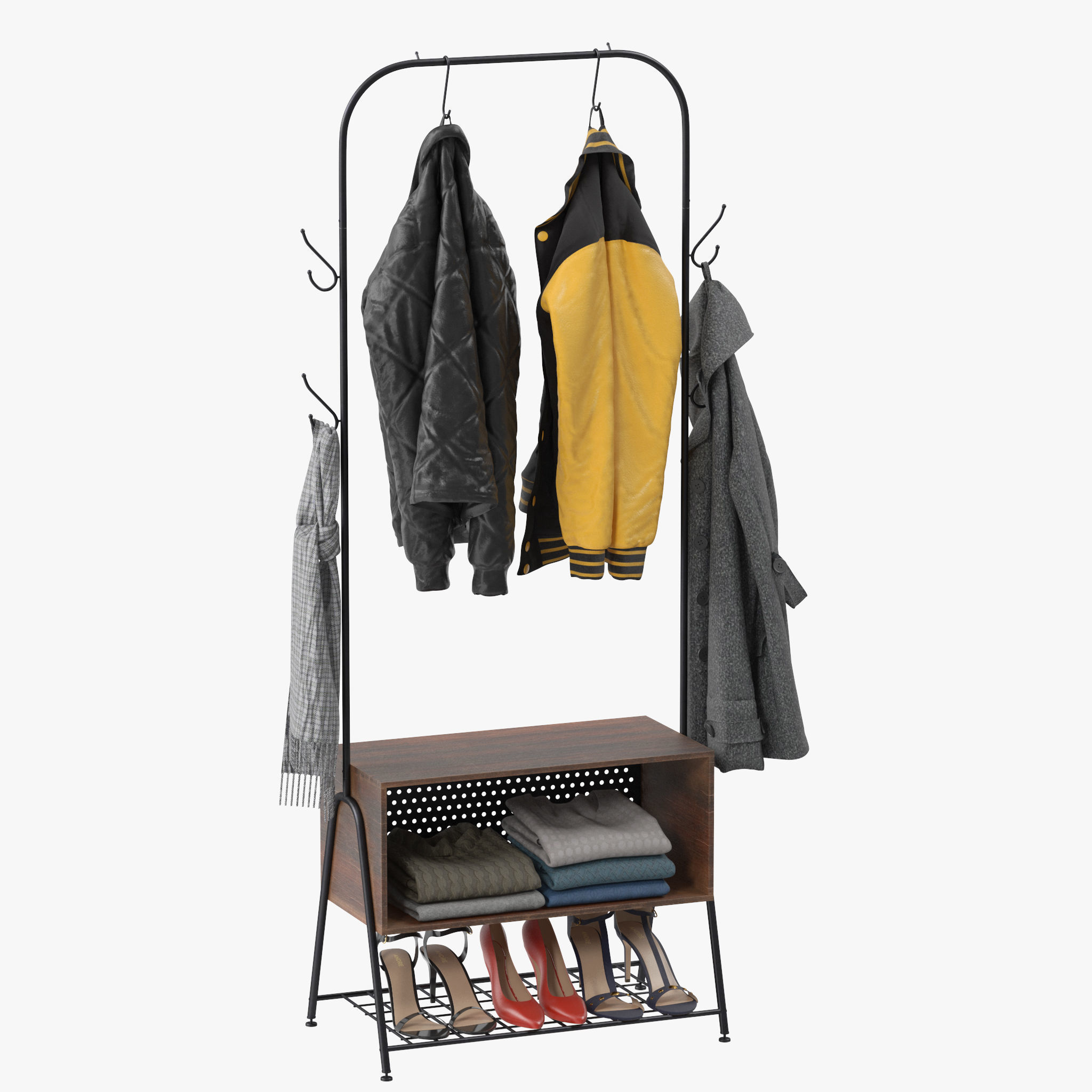 Hall Tree Coat Rack 3D model_6