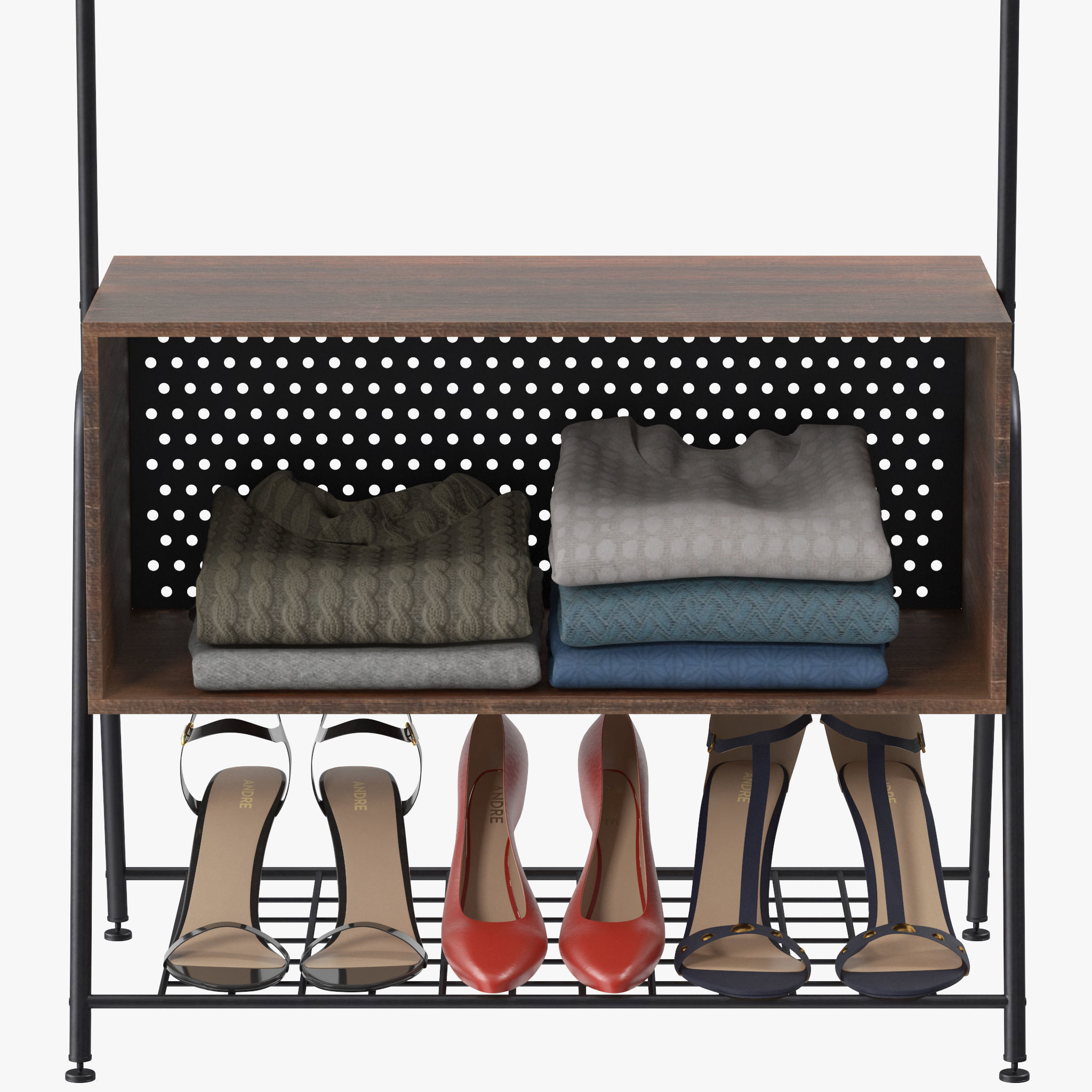 Hall Tree Coat Rack 3D model_3