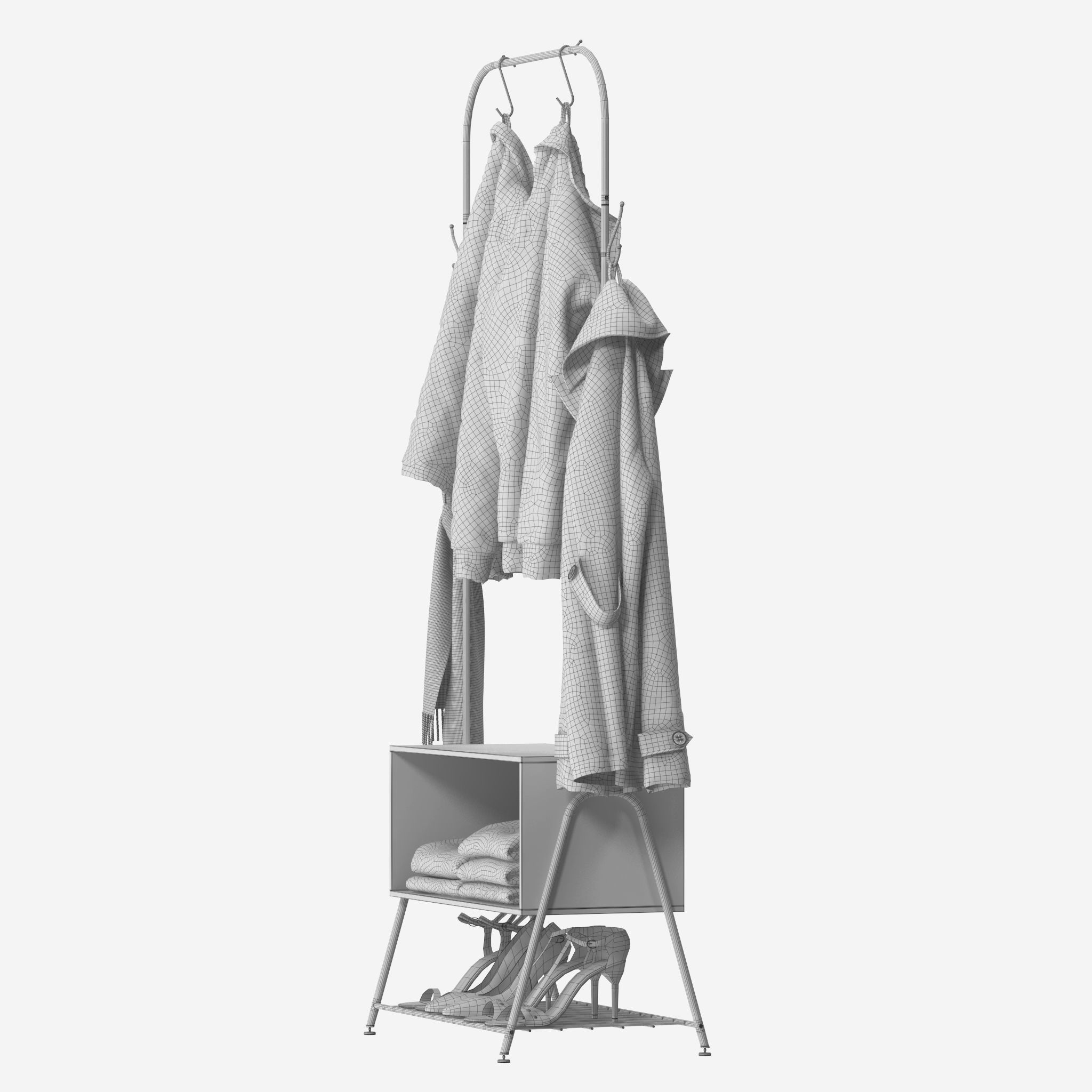Hall Tree Coat Rack 3D model_19