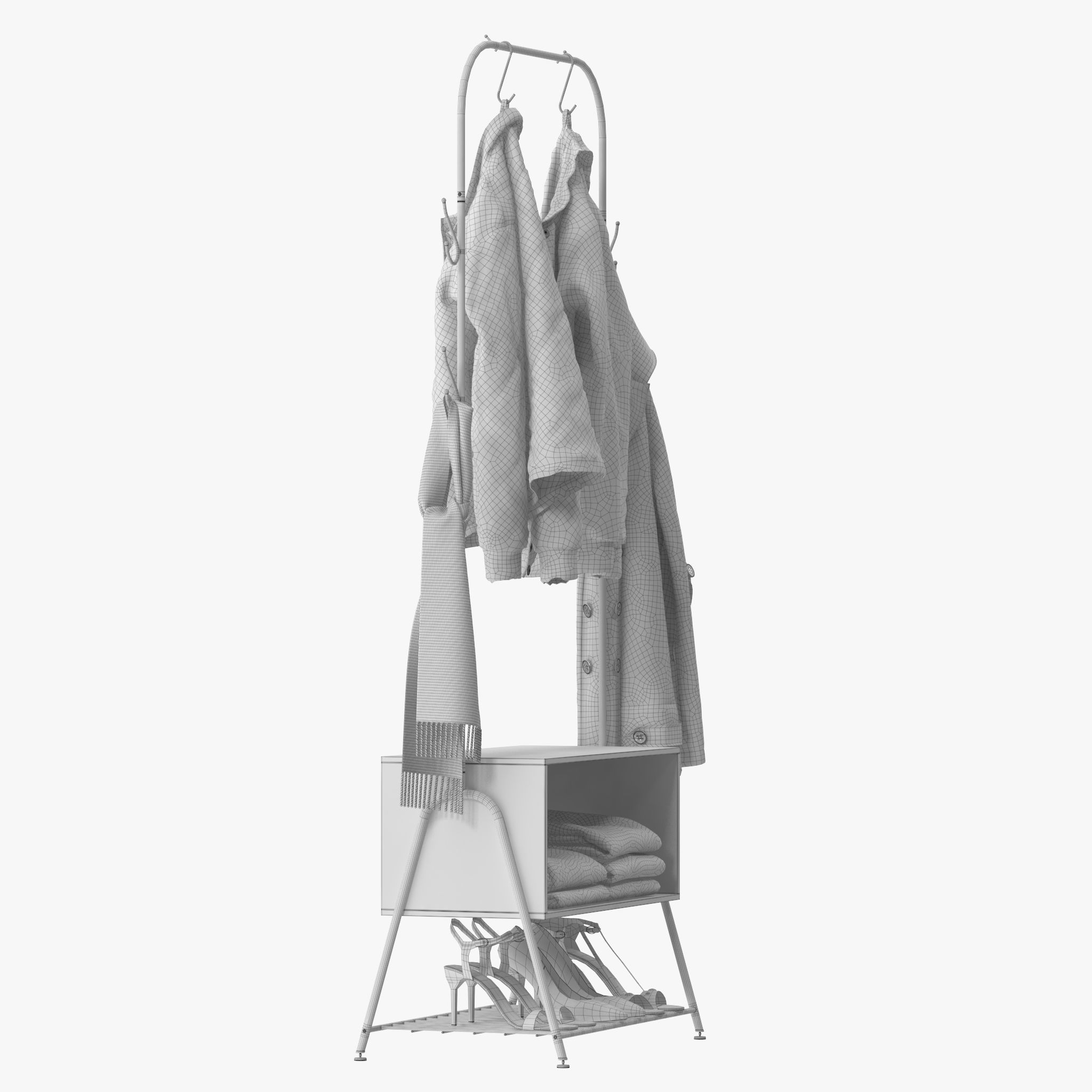 Hall Tree Coat Rack 3D model_18