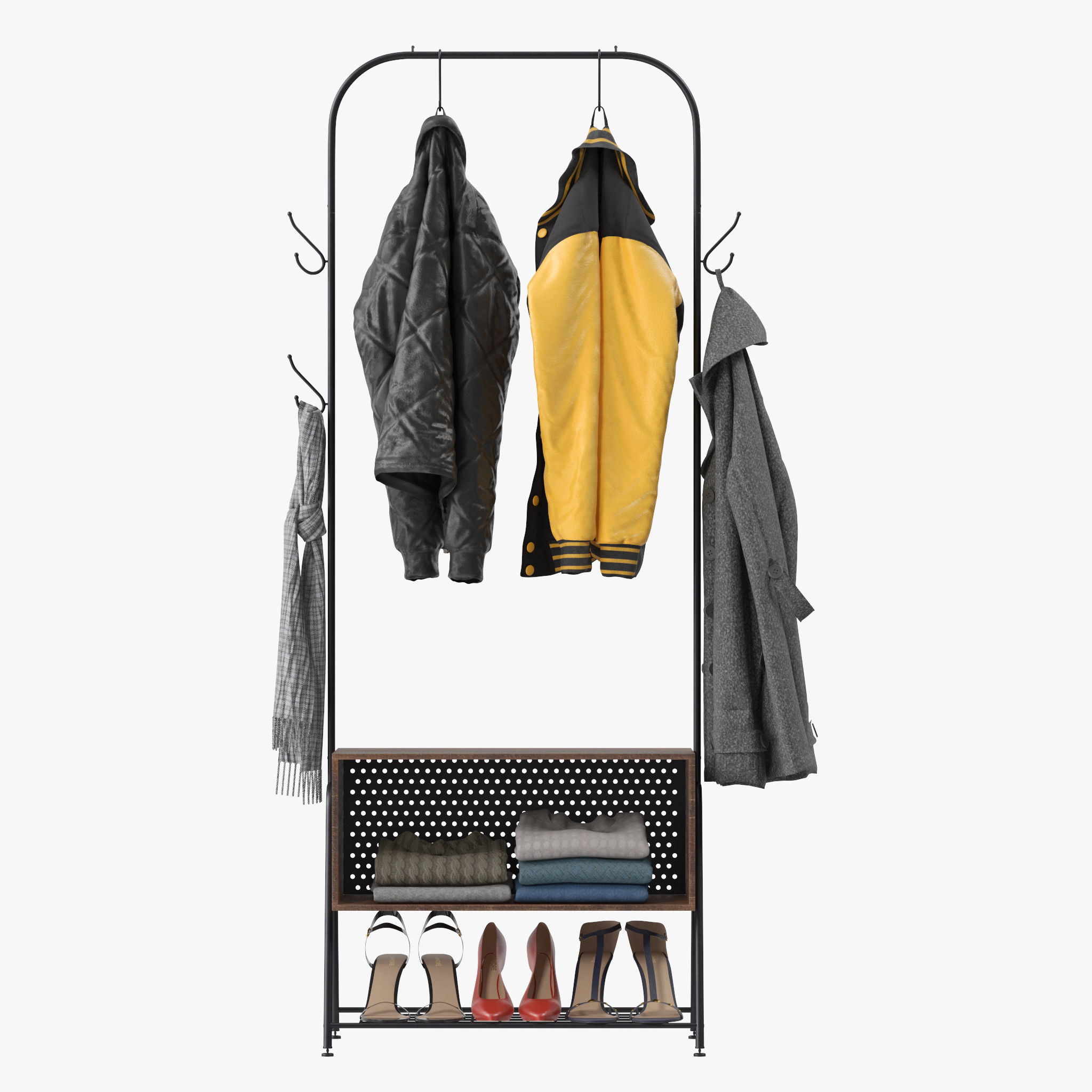 Hall Tree Coat Rack 3D model_8