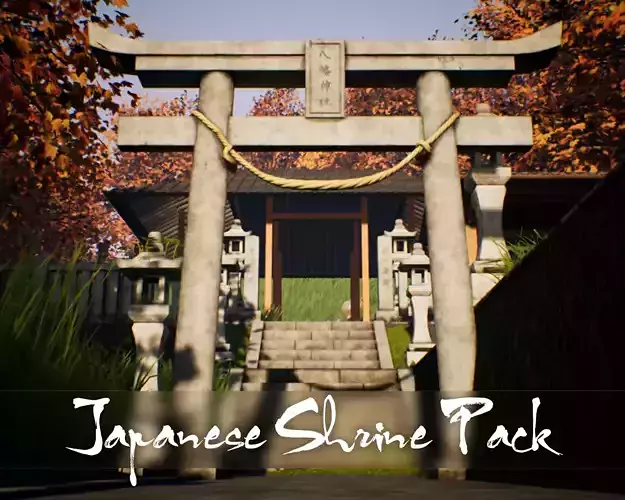 Japanese Shrine Pack - 30 Modular PBR AAA-ready models Low-poly 3D model
