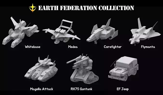 Gundam Earth Federation Space military Collection 3D model