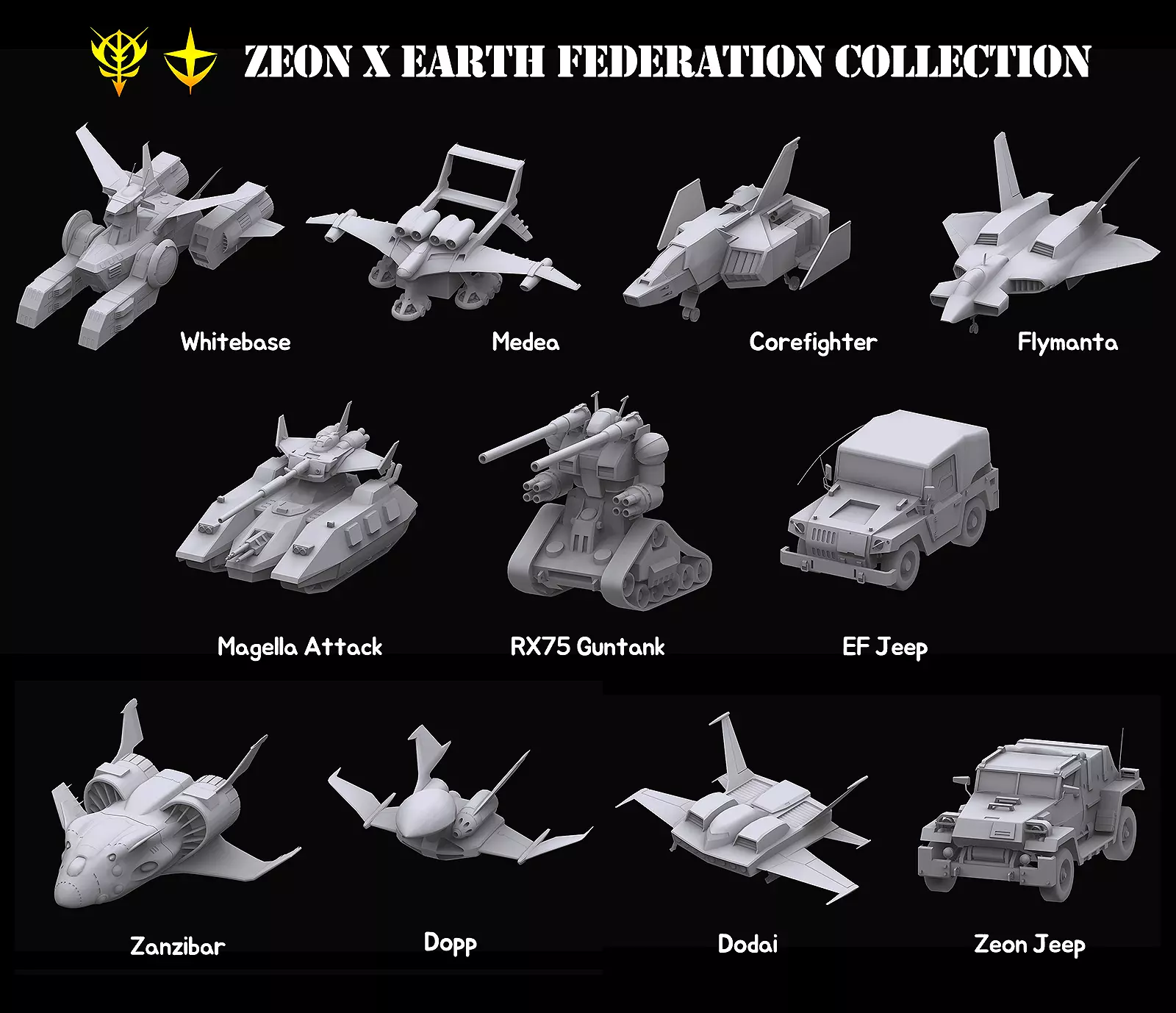 Gundam Zeon X Earth Federation Space military Collection 3D model_0