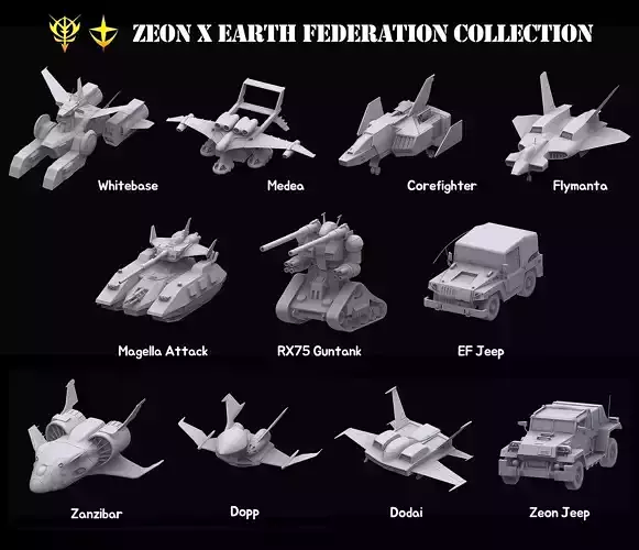 Gundam Zeon X Earth Federation Space military Collection 3D model