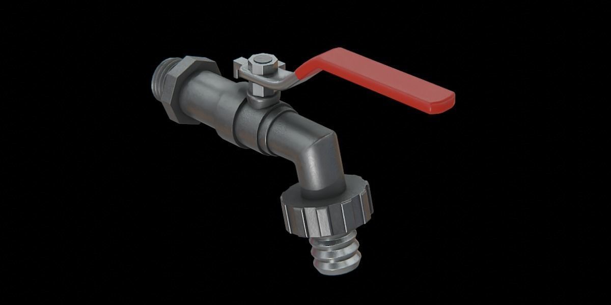 Valve Tap red Low-poly 3D model_1
