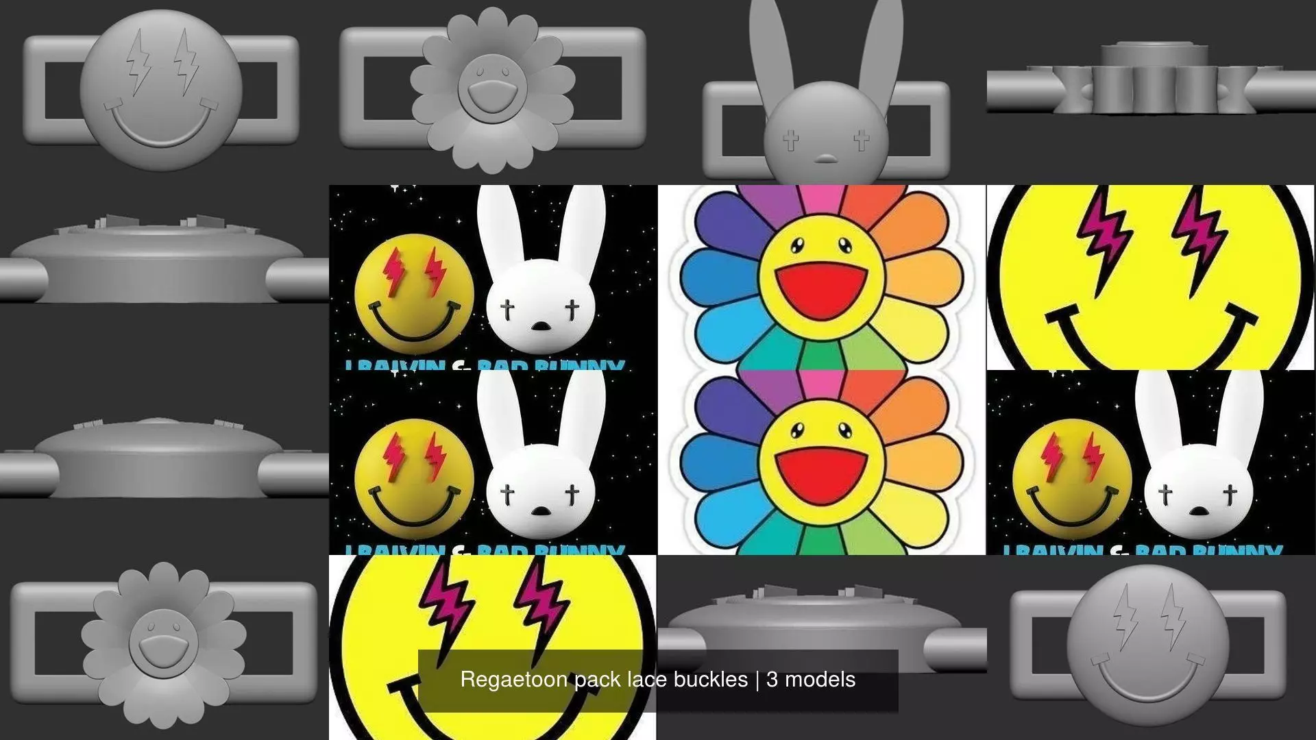 Regaetoon pack lace buckles 3D Model Collection_0