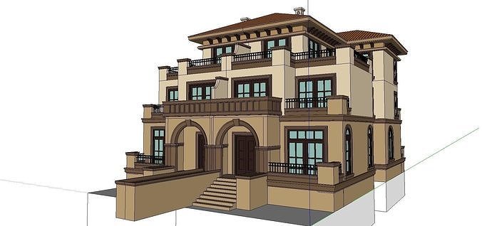 Nobility-History-Castle-Villa-0115 house with stairs and balc... 3D model