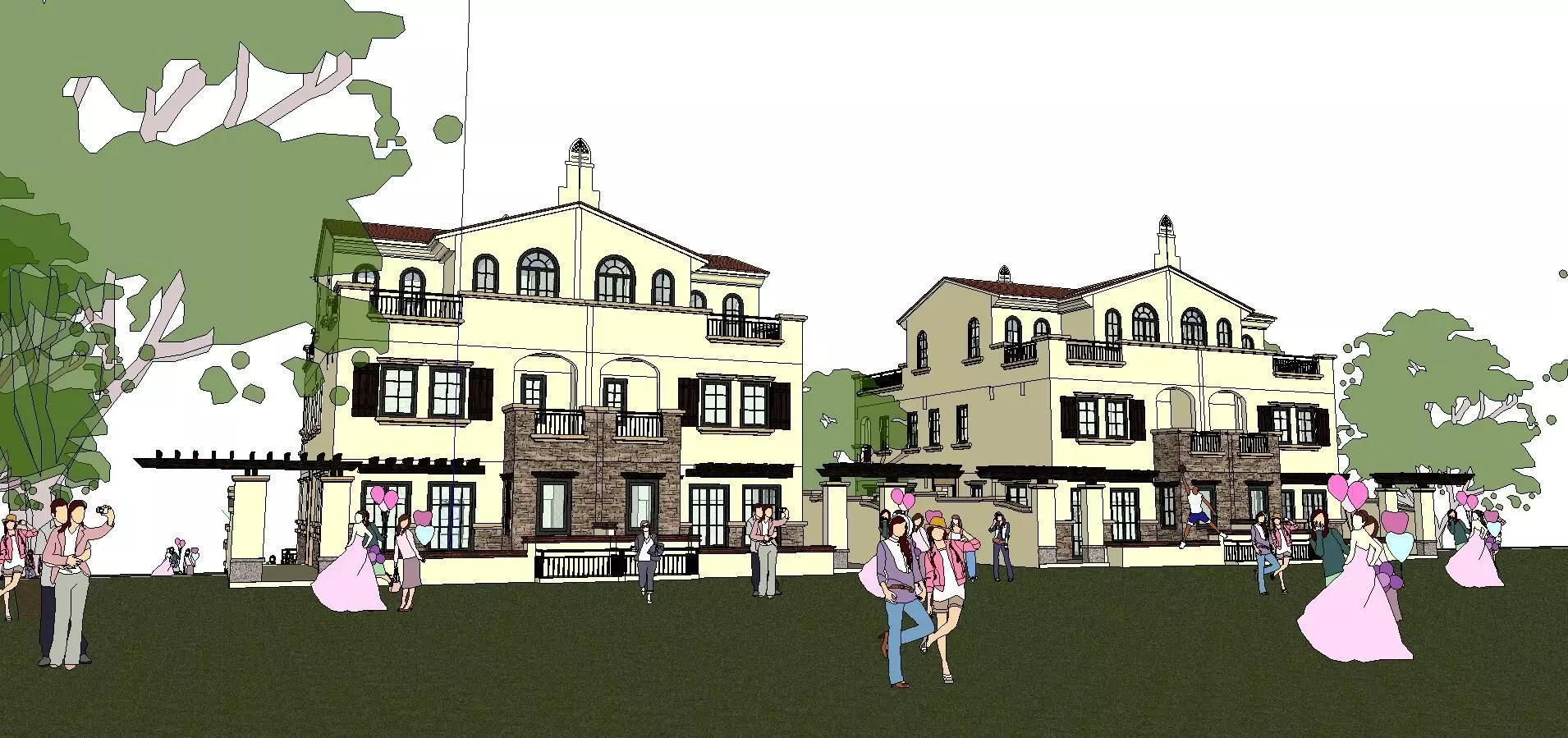 Nobility-History-Castle-Villa-0116 house with people 3D model