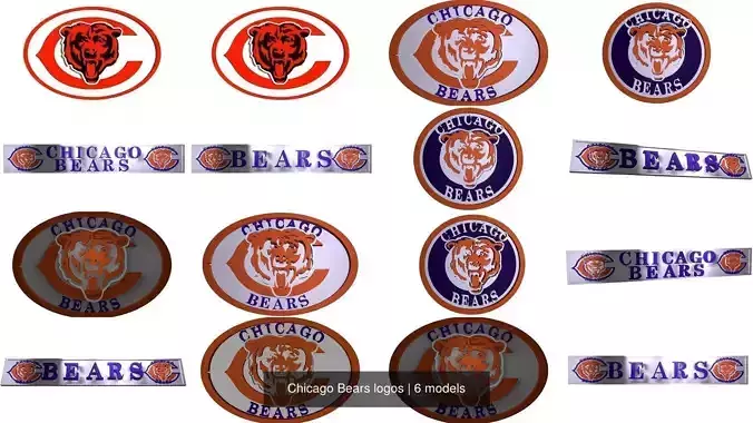 Chicago Bears logos 3D Model Collection