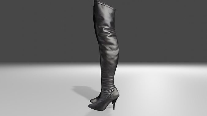 Leather female boots - woman shoes Low-poly 3D model