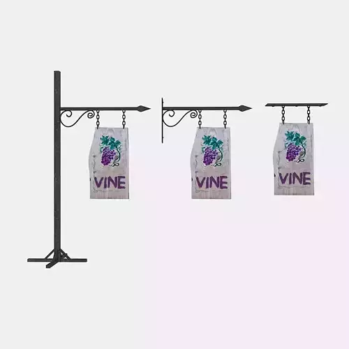 old woodden vine sign Low-poly 3D model