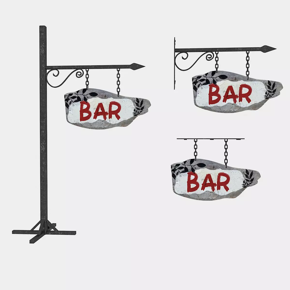 3D old wooden bar sign 02 model Low-poly 3D model