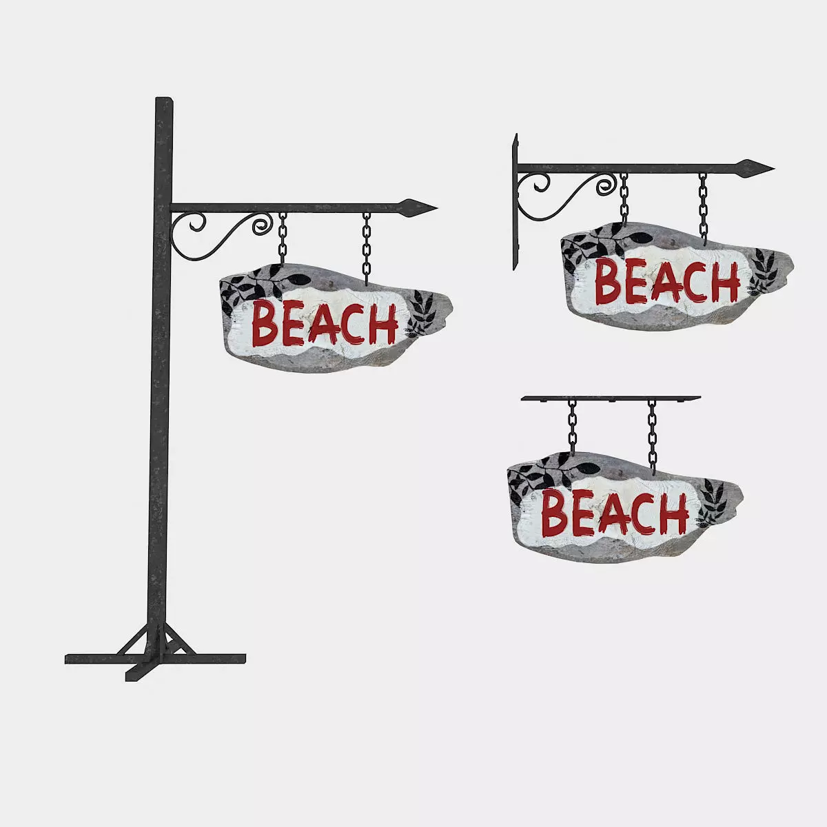 old wooden beach sign 02 Low-poly 3D model