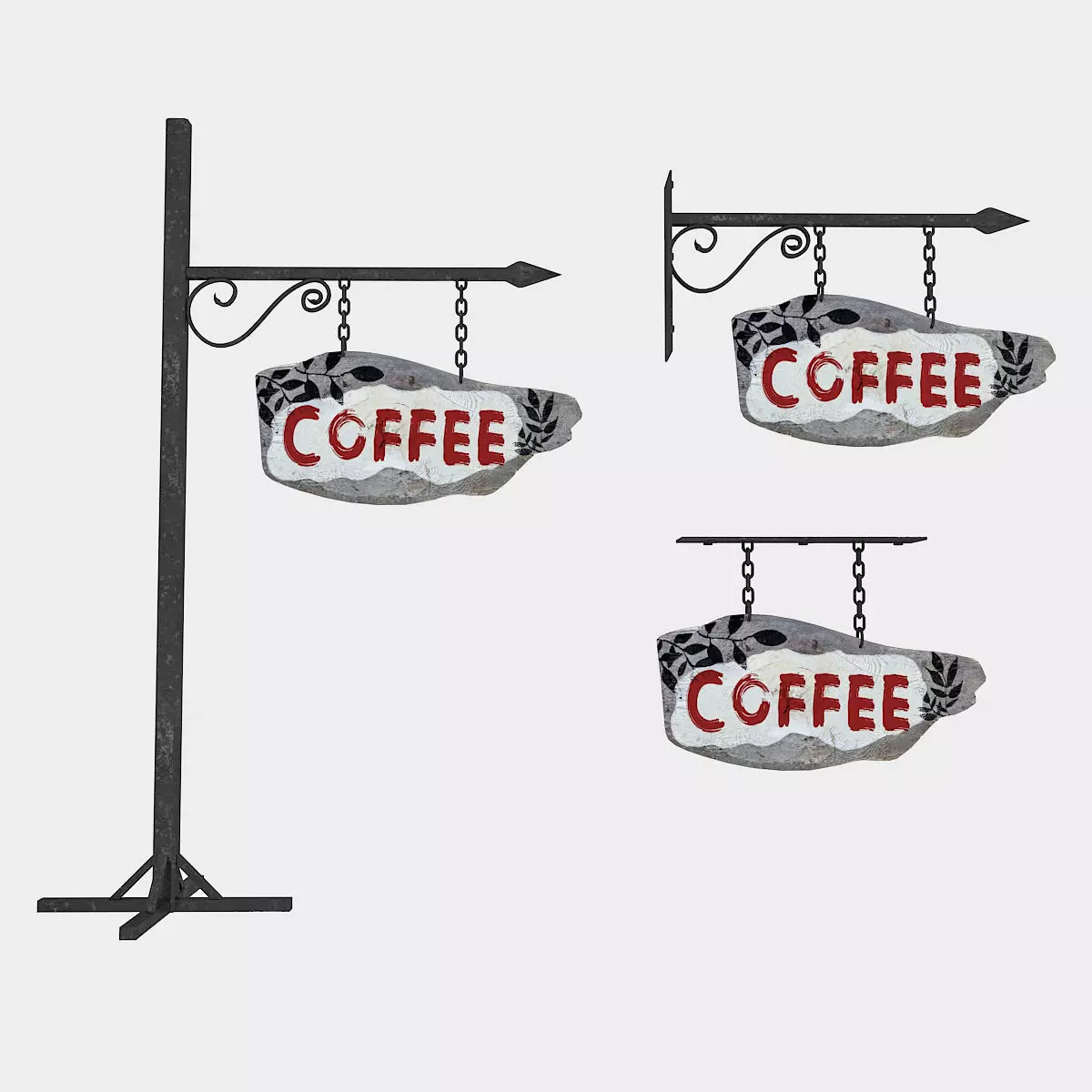 old wooden coffee sign 02 Low-poly 3D model
