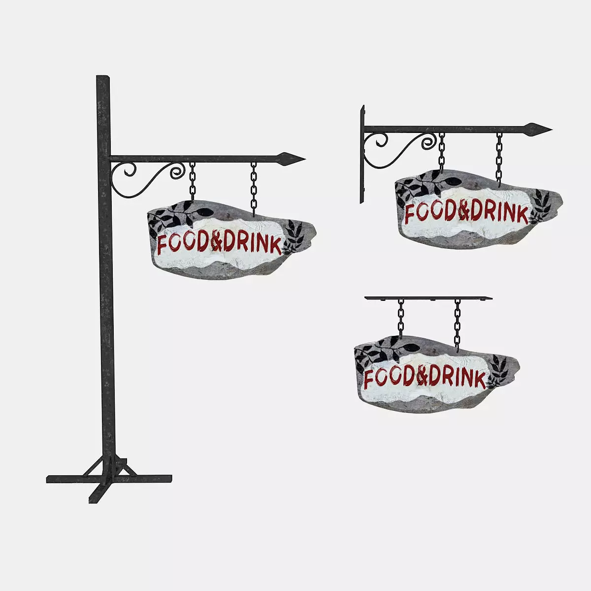 old wooden food drink sign 02 Low-poly 3D model