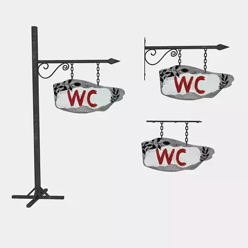 old wooden wc sign 02 Low-poly 3D model
