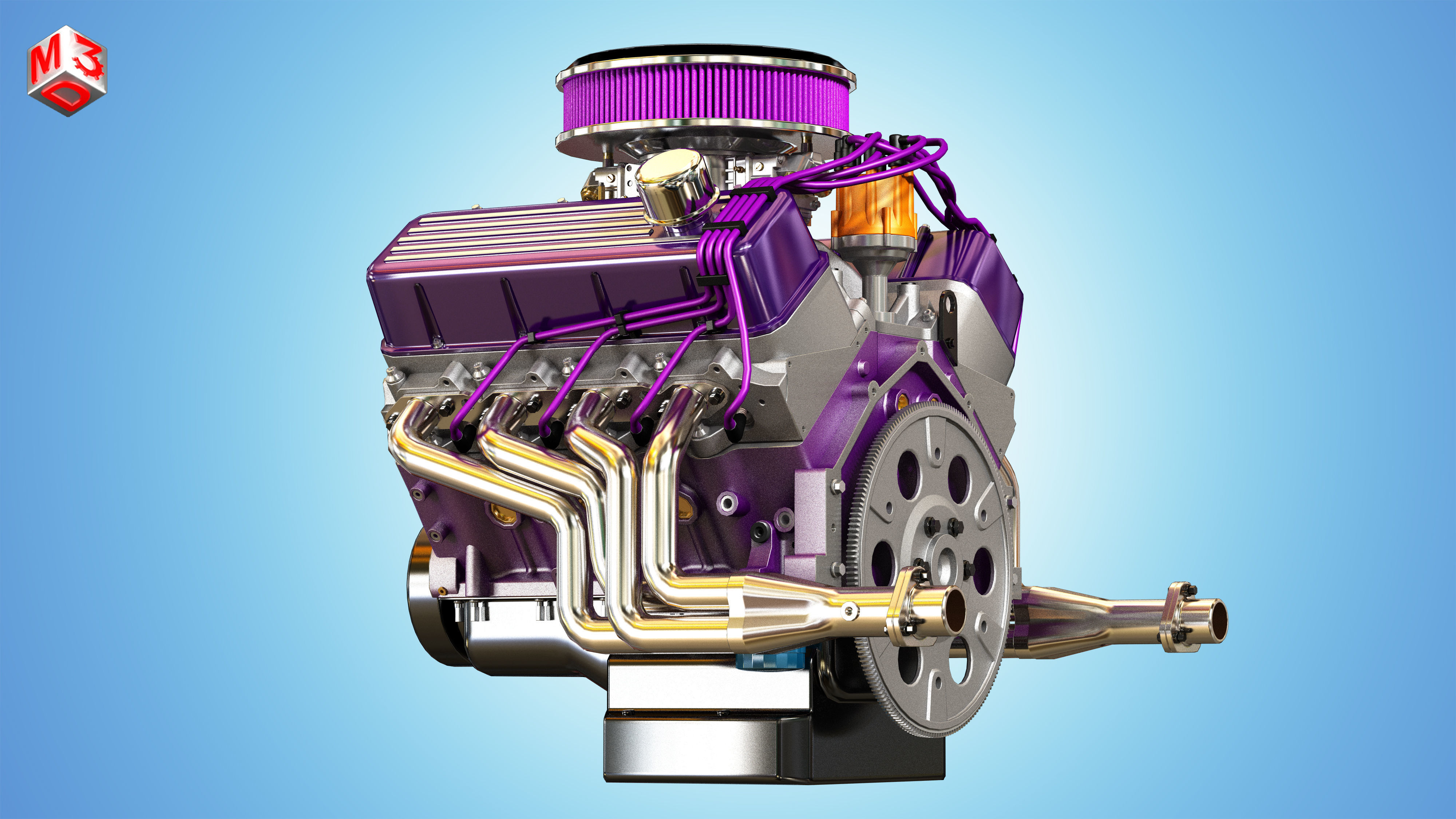 Muscle Car Engine - V8 Muscle Engine Four Low-poly 3D model_11