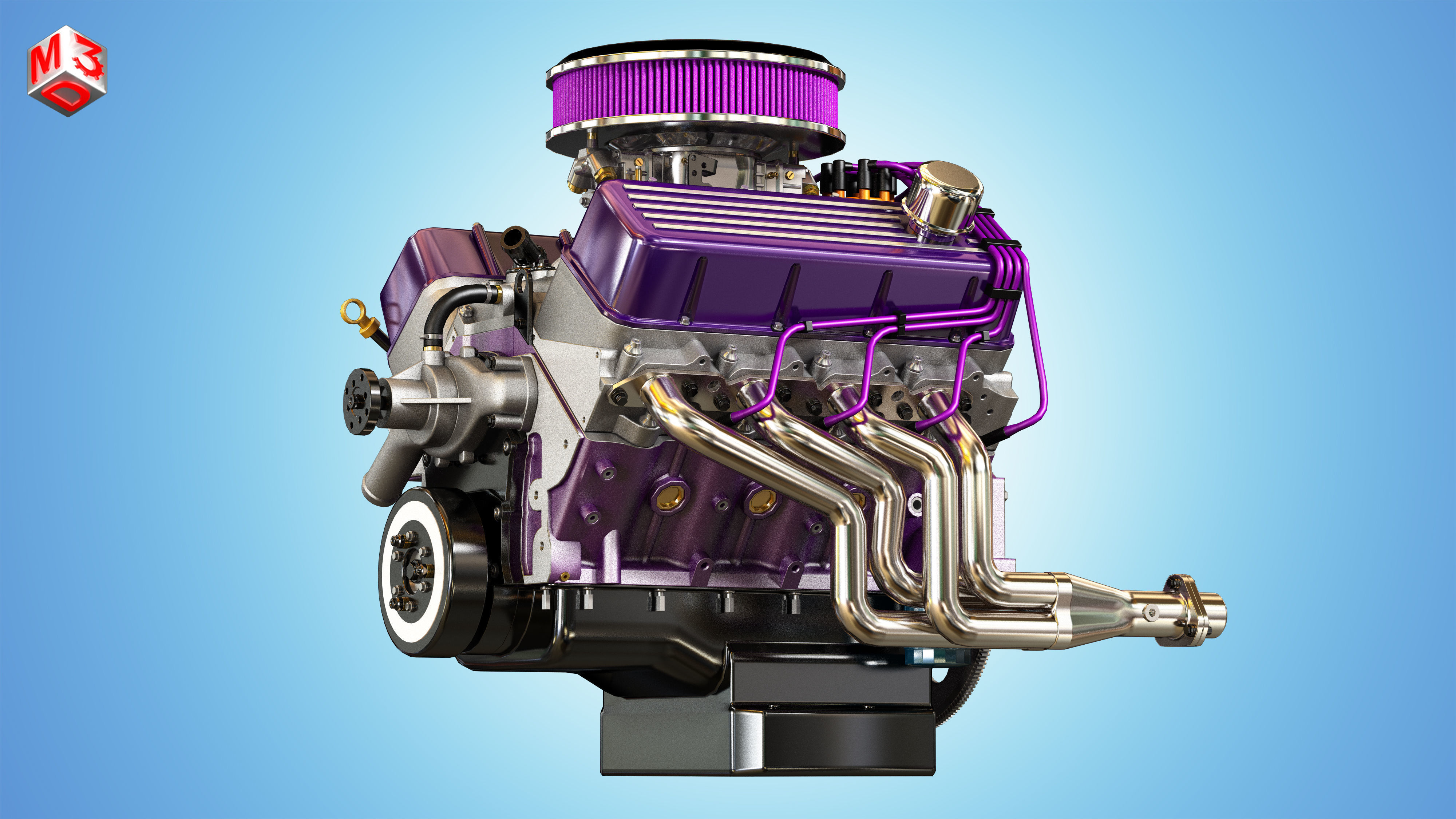 Muscle Car Engine - V8 Muscle Engine Four Low-poly 3D model_8