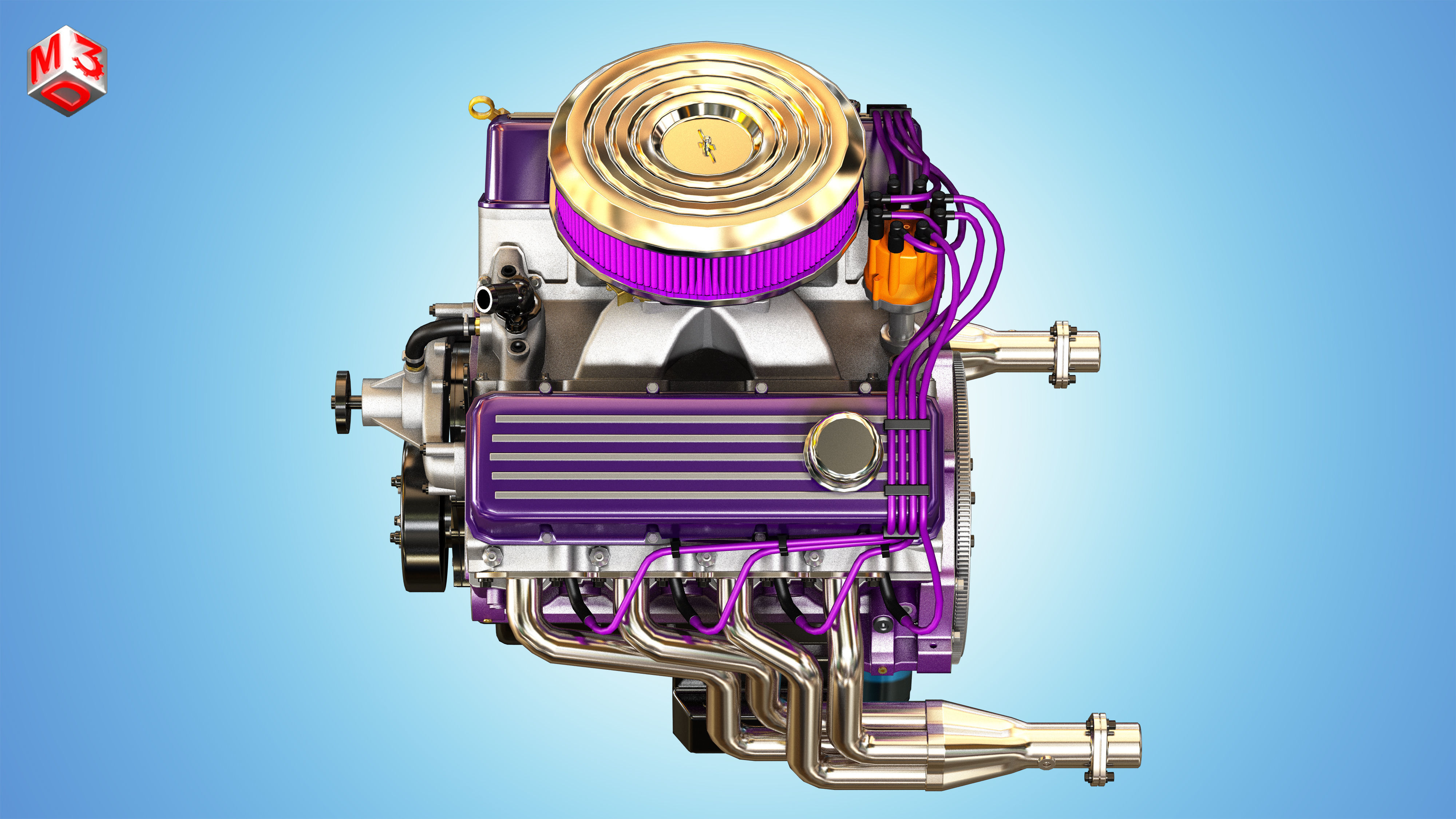 Muscle Car Engine - V8 Muscle Engine Four Low-poly 3D model_12