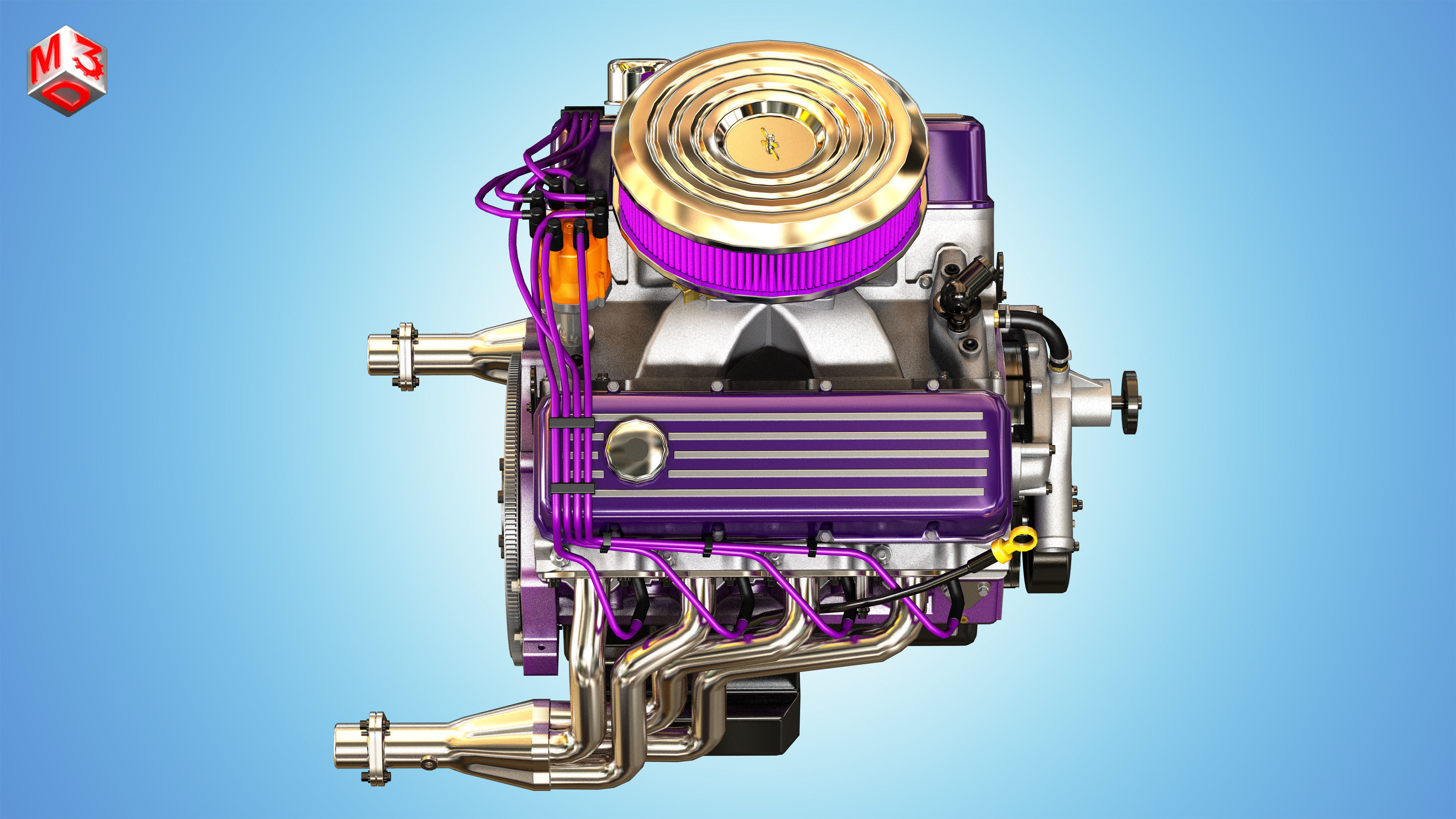 Muscle Car Engine - V8 Muscle Engine Four Low-poly 3D model_13