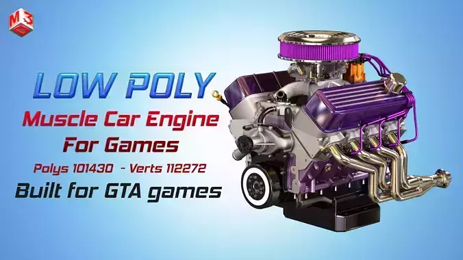 Muscle Car Engine - V8 Muscle Engine Four Low-poly 3D model