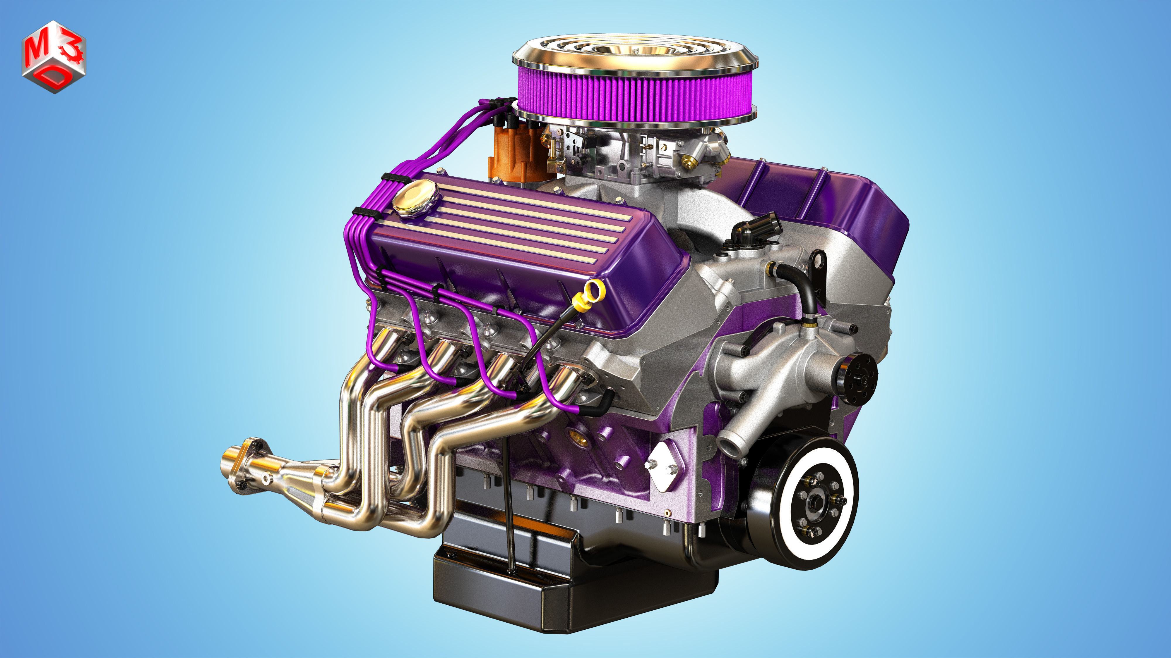 Muscle Car Engine - V8 Muscle Engine Four Low-poly 3D model_4