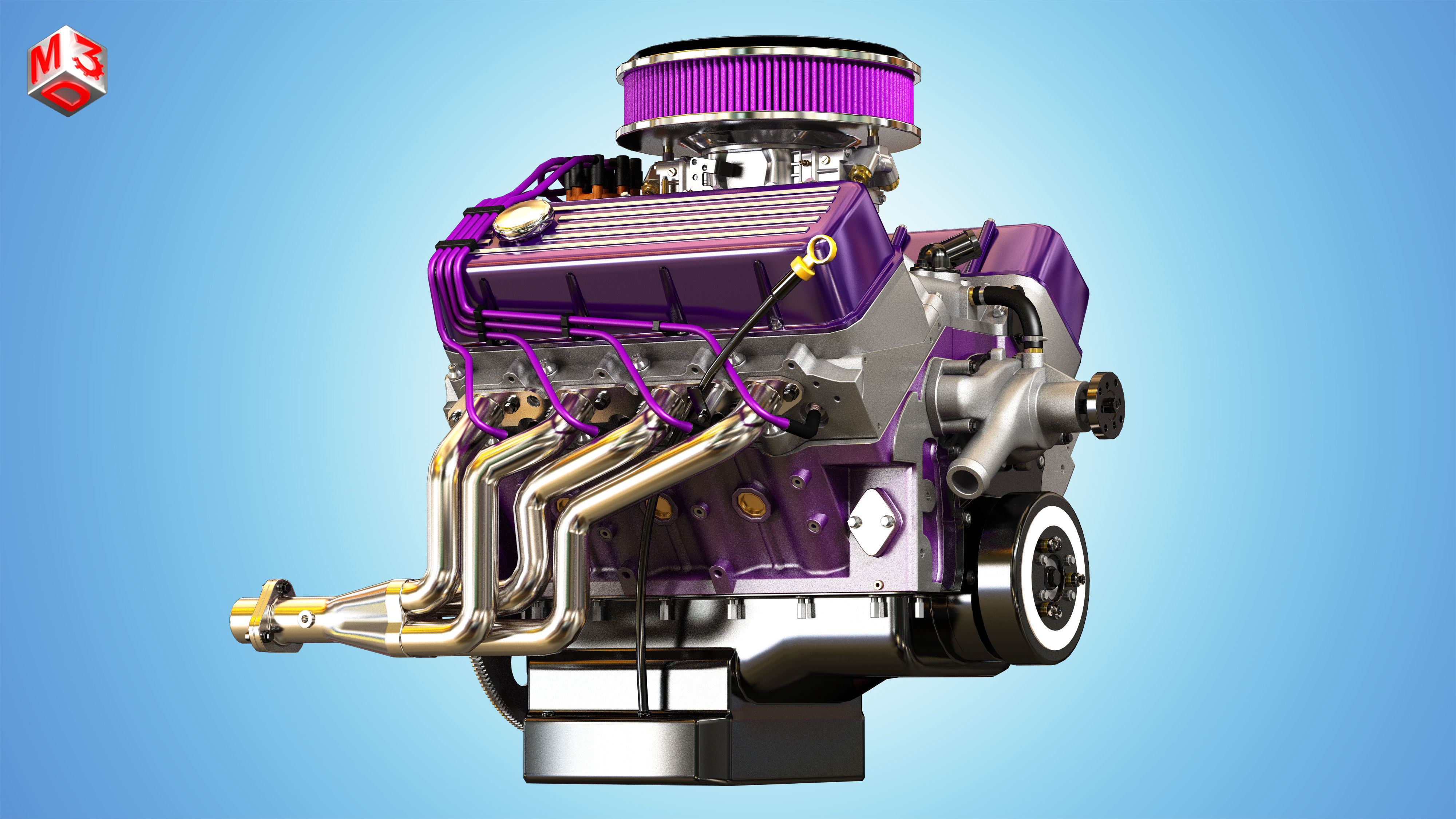 Muscle Car Engine - V8 Muscle Engine Four Low-poly 3D model_10