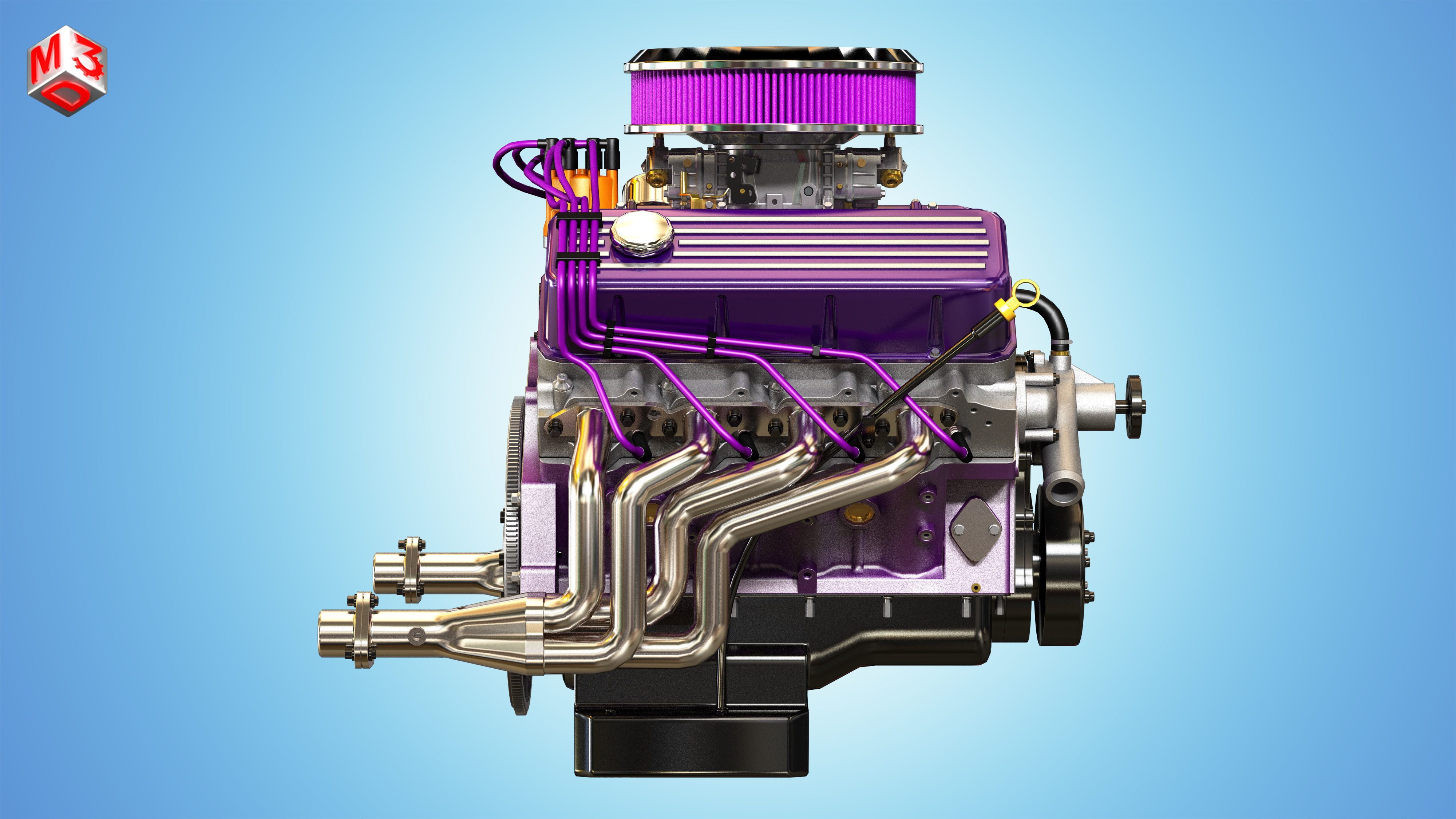 Muscle Car Engine - V8 Muscle Engine Four Low-poly 3D model_7