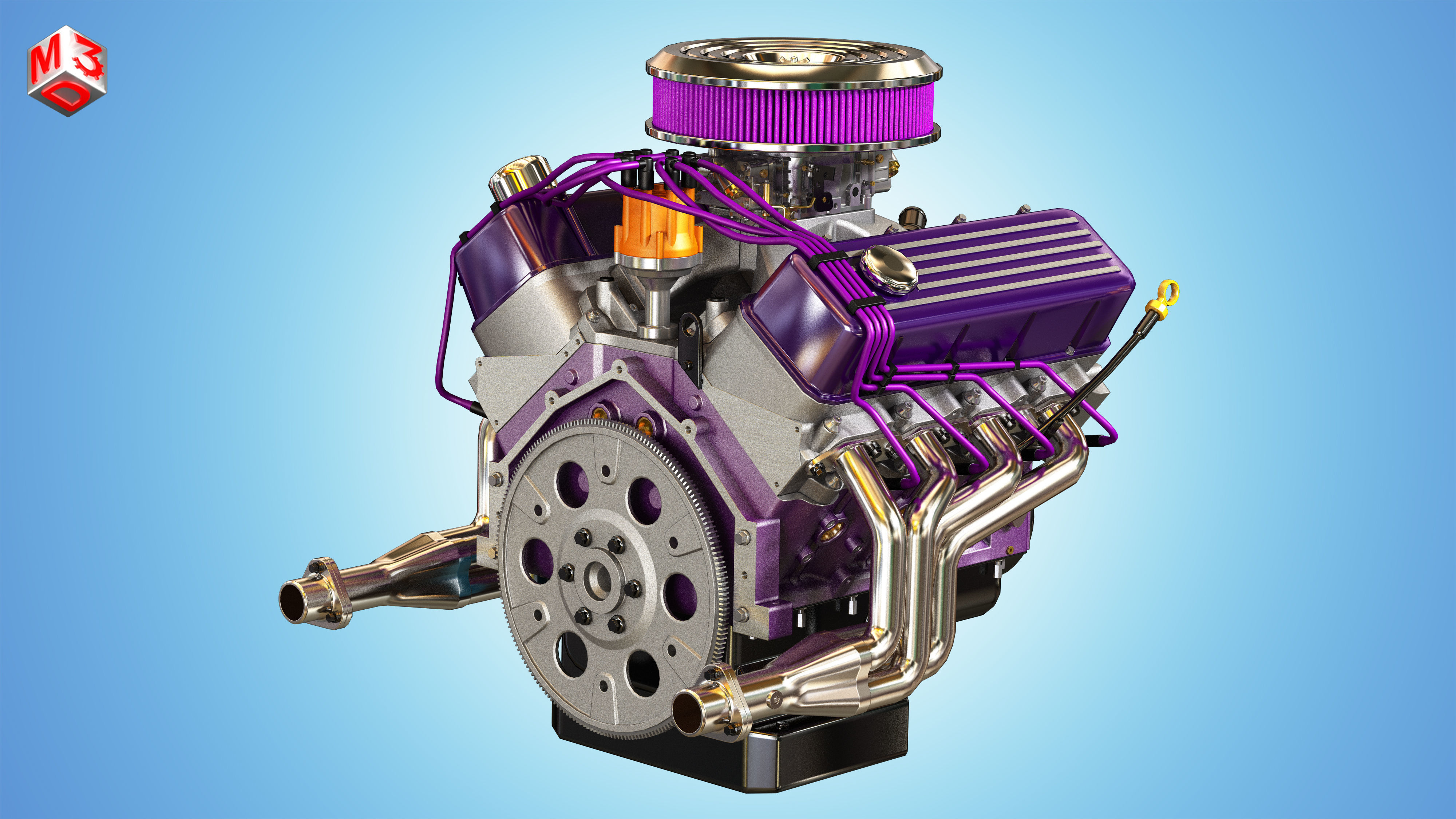 Muscle Car Engine - V8 Muscle Engine Four Low-poly 3D model_3