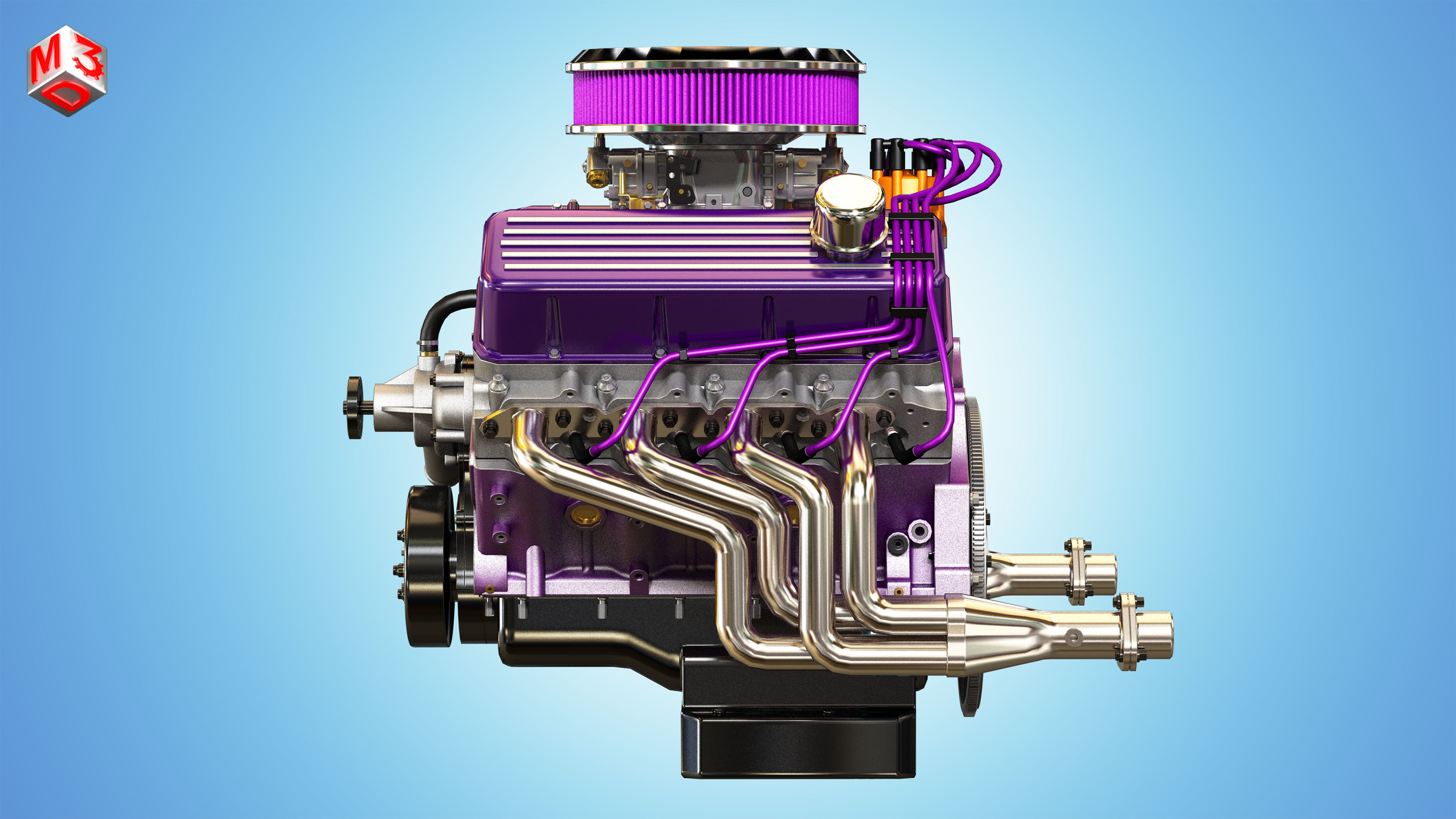 Muscle Car Engine - V8 Muscle Engine Four Low-poly 3D model_6