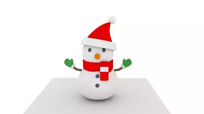 Snowman 3D Model wearing santa hat
