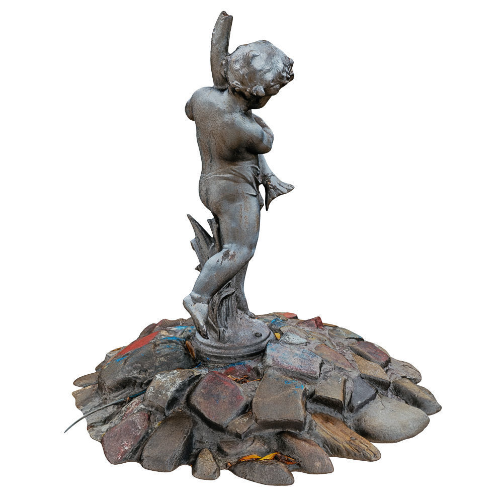 Sculpture for the Fountain Boy Holding a Big Fish in His Hands 3D model_3