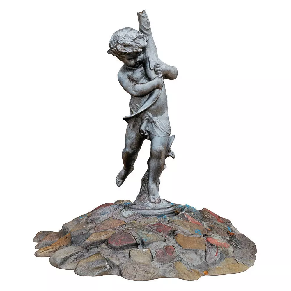 Sculpture for the Fountain Boy Holding a Big Fish in His Hands 3D model_0